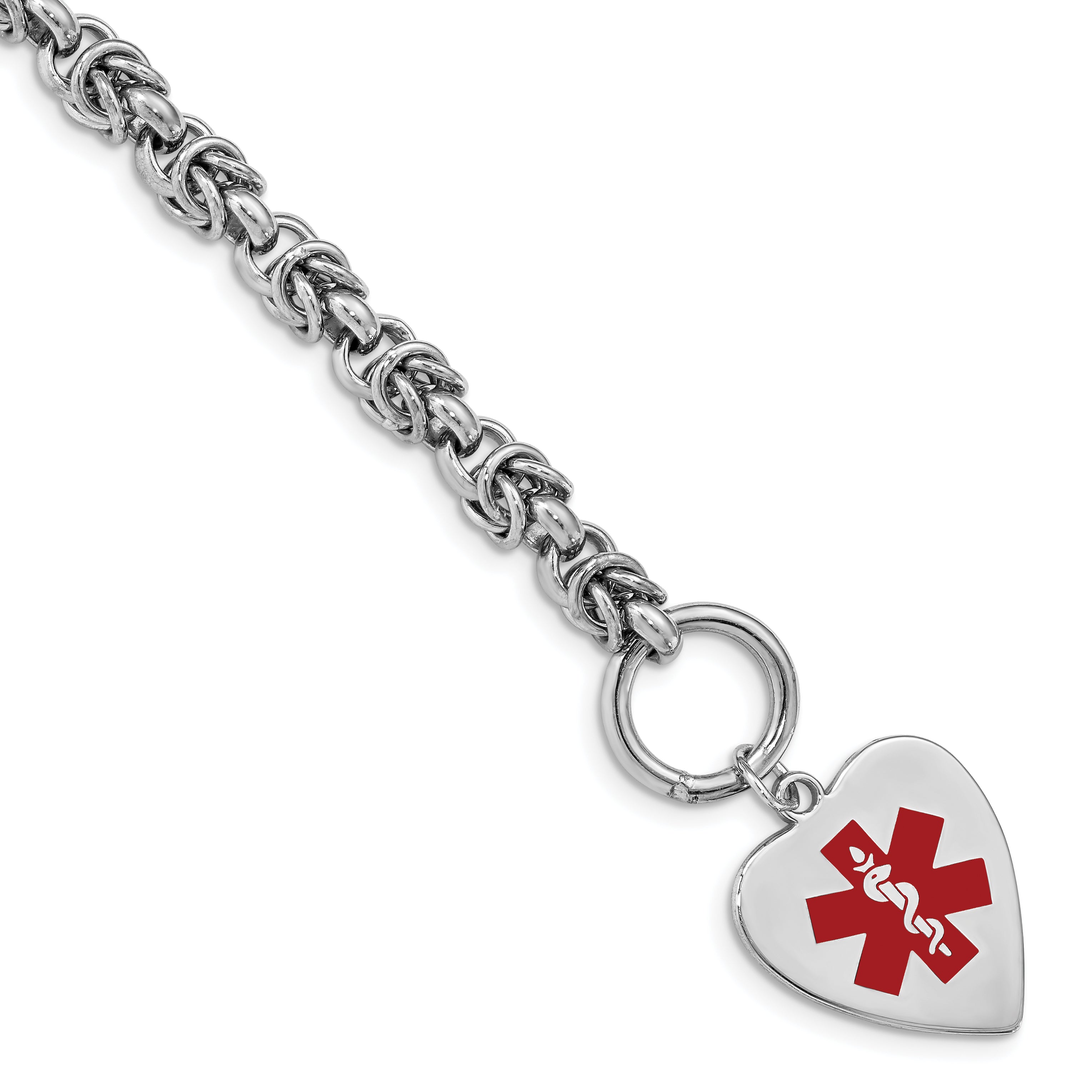 Sterling Silver RH-pltd Engraveable Enamel Heart Medical ID Bracelet Main image