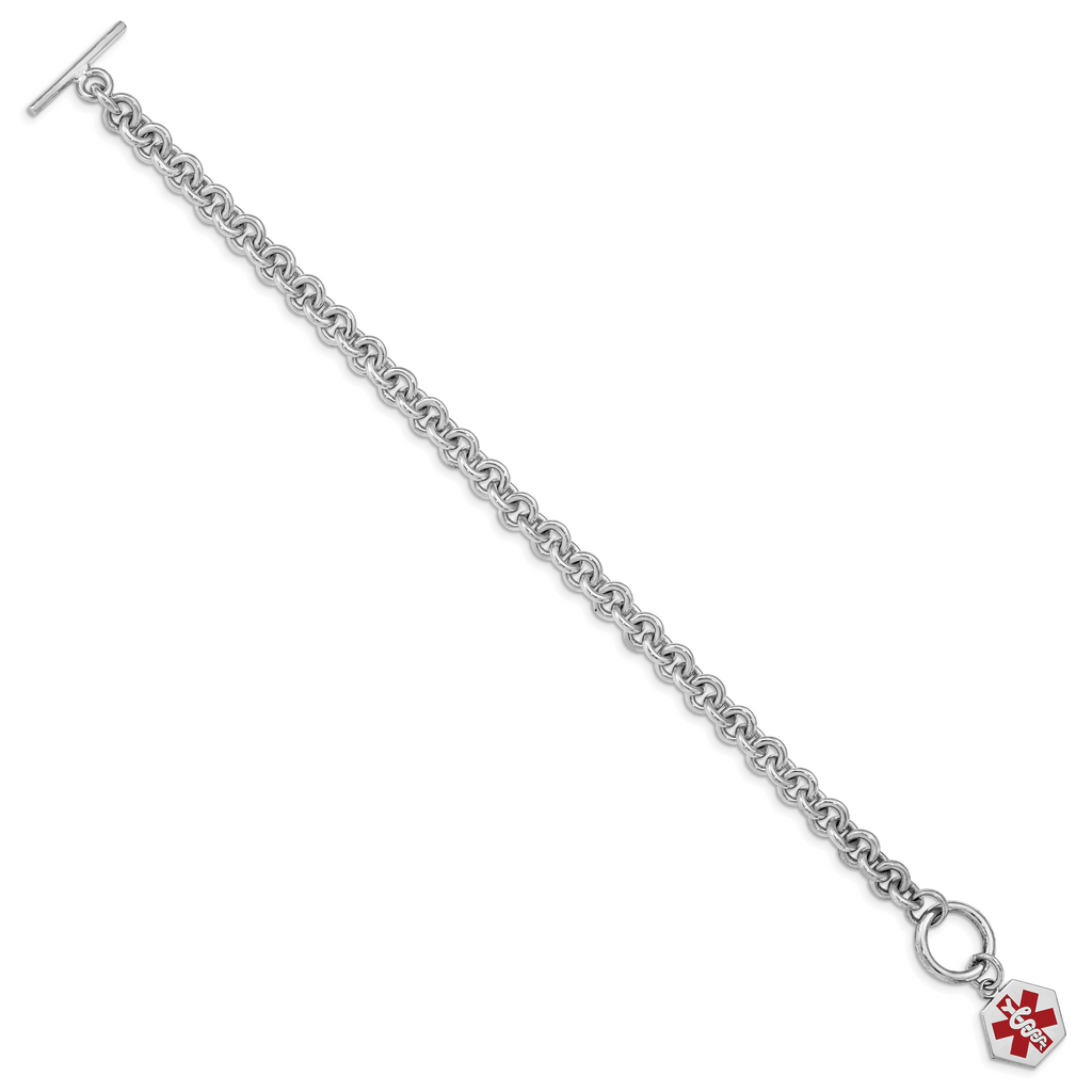 Sterling Silver Rhodium-Plated Rolo Medical ID Bracelet 6mm