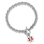 Sterling Silver Rhodium-platedodium Engraveable Enamel Hexagon Medical ID Bracelet