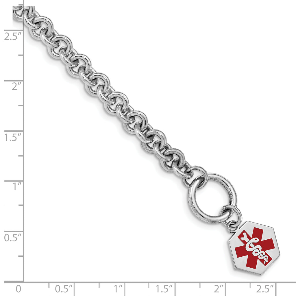 Sterling Silver Rhodium-platedodium Engraveable Enamel Hexagon Medical ID Bracelet