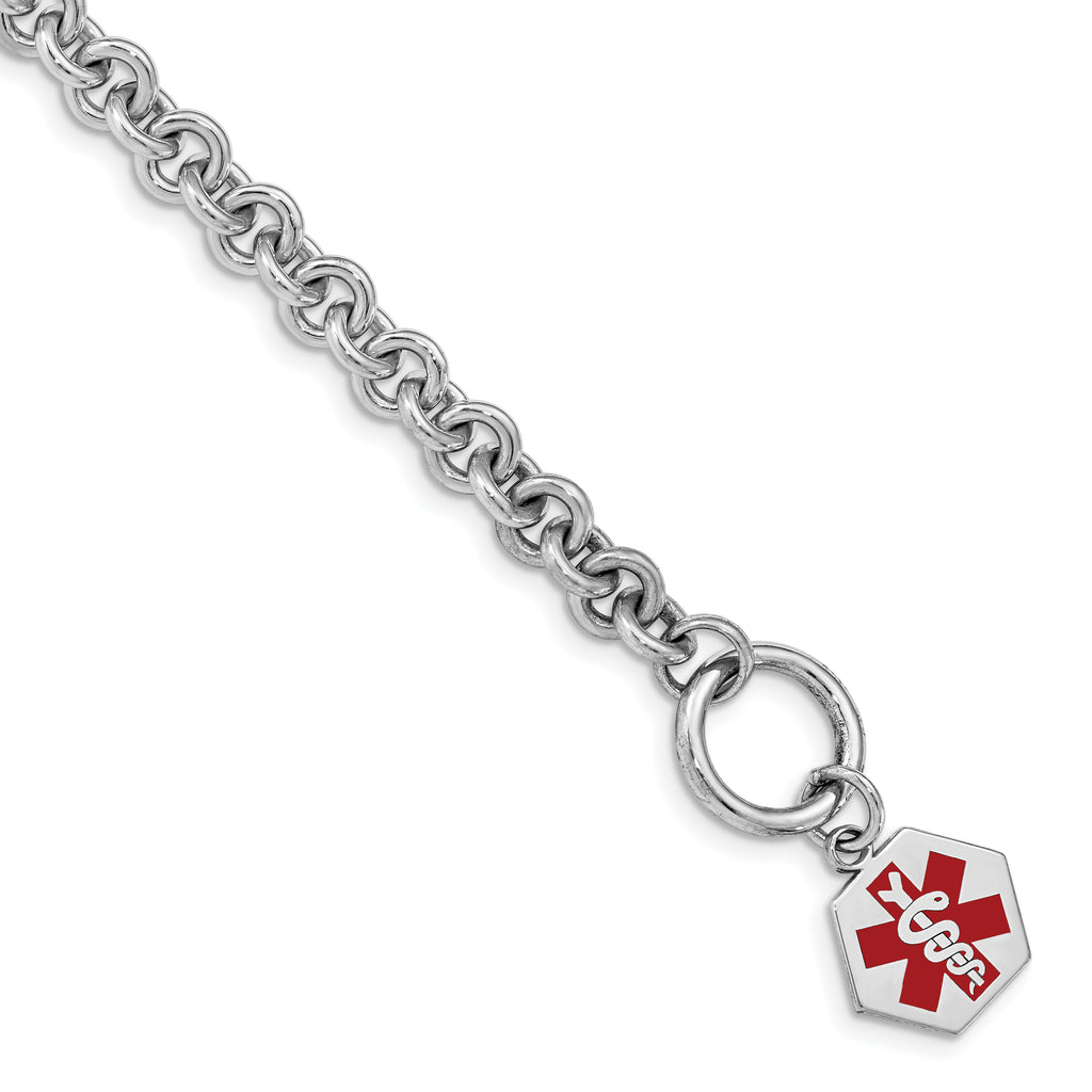 Sterling Silver Rhodium-Plated Rolo Medical ID Bracelet 6mm