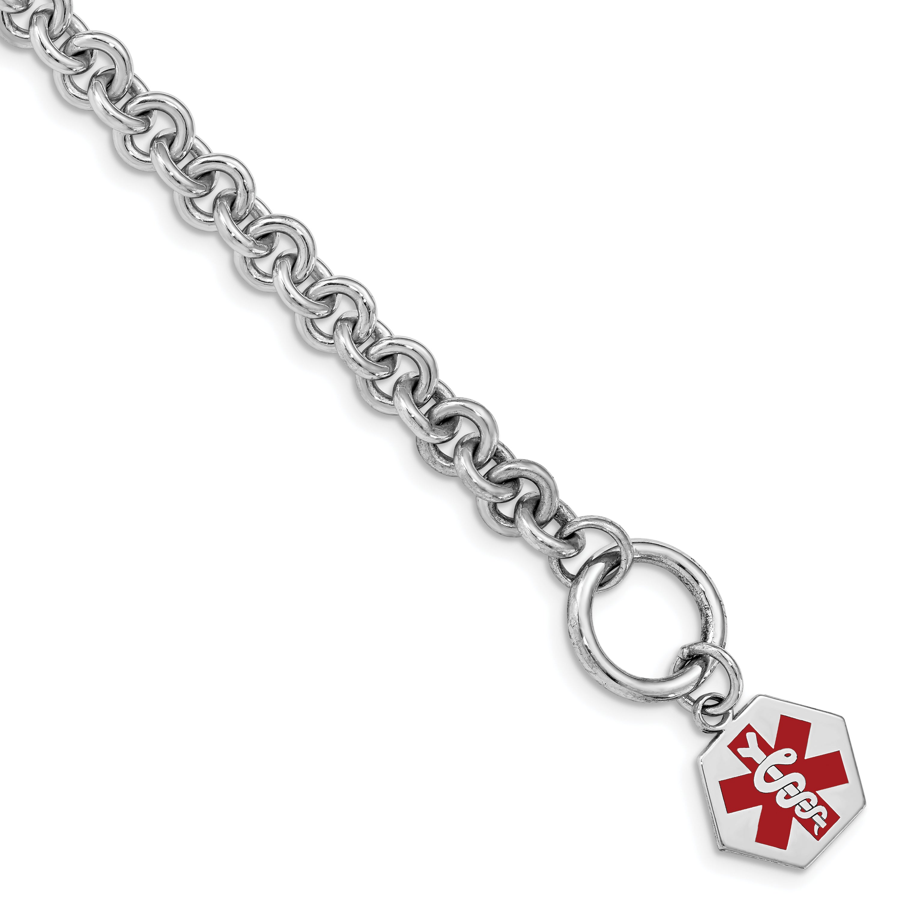 Sterling Silver Rhodium-platedodium Engraveable Enamel Hexagon Medical ID Bracelet