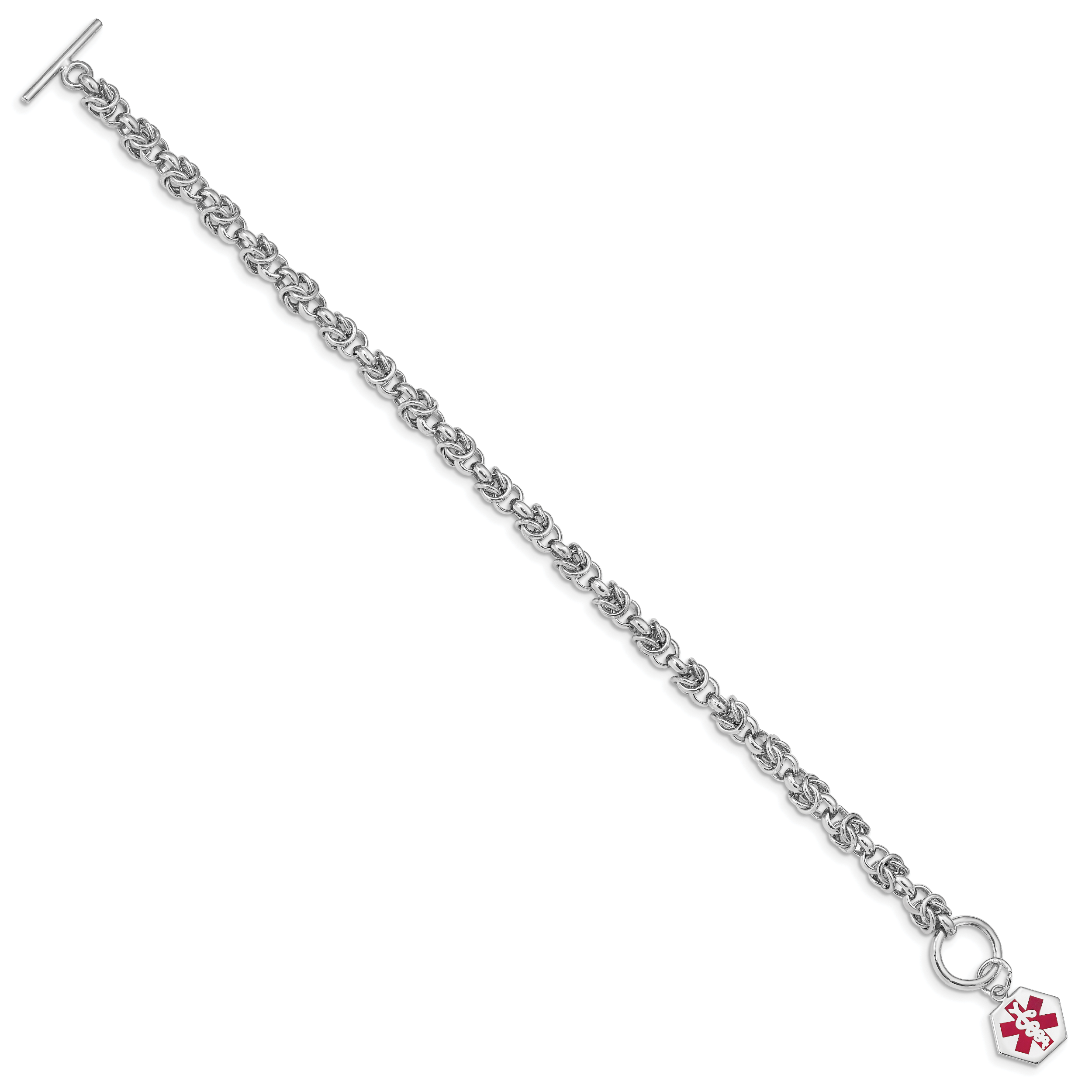 Sterling Silver Rhodium Engraveable Enamel Hexagon Medical ID Bracelet Secondary image