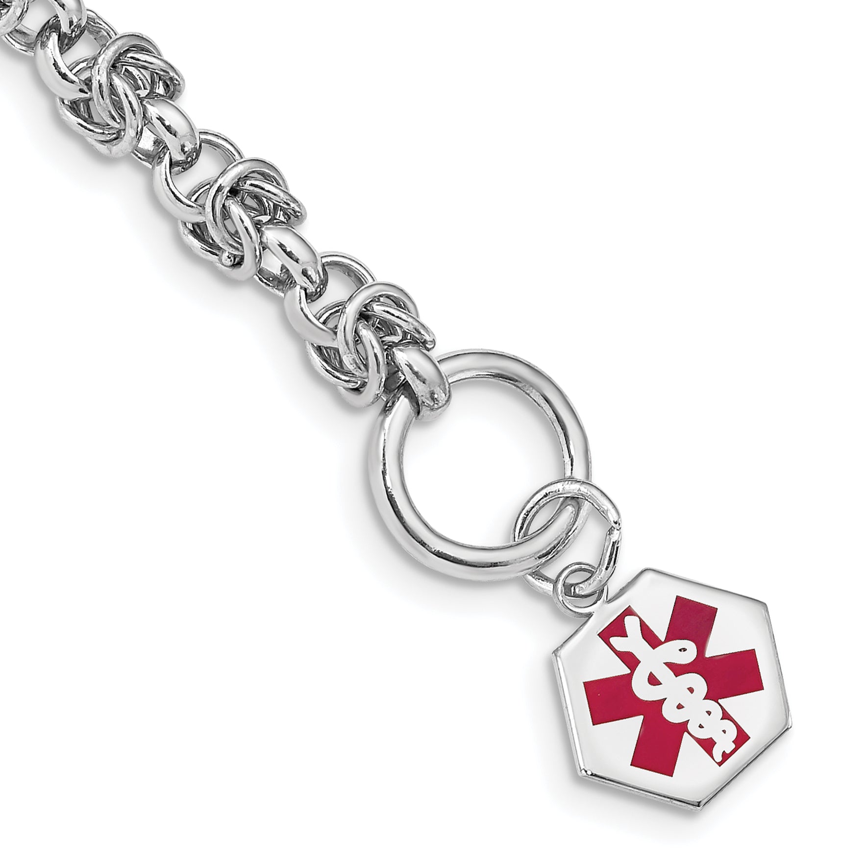 Sterling Silver Rhodium Engraveable Enamel Hexagon Medical ID Bracelet Main image