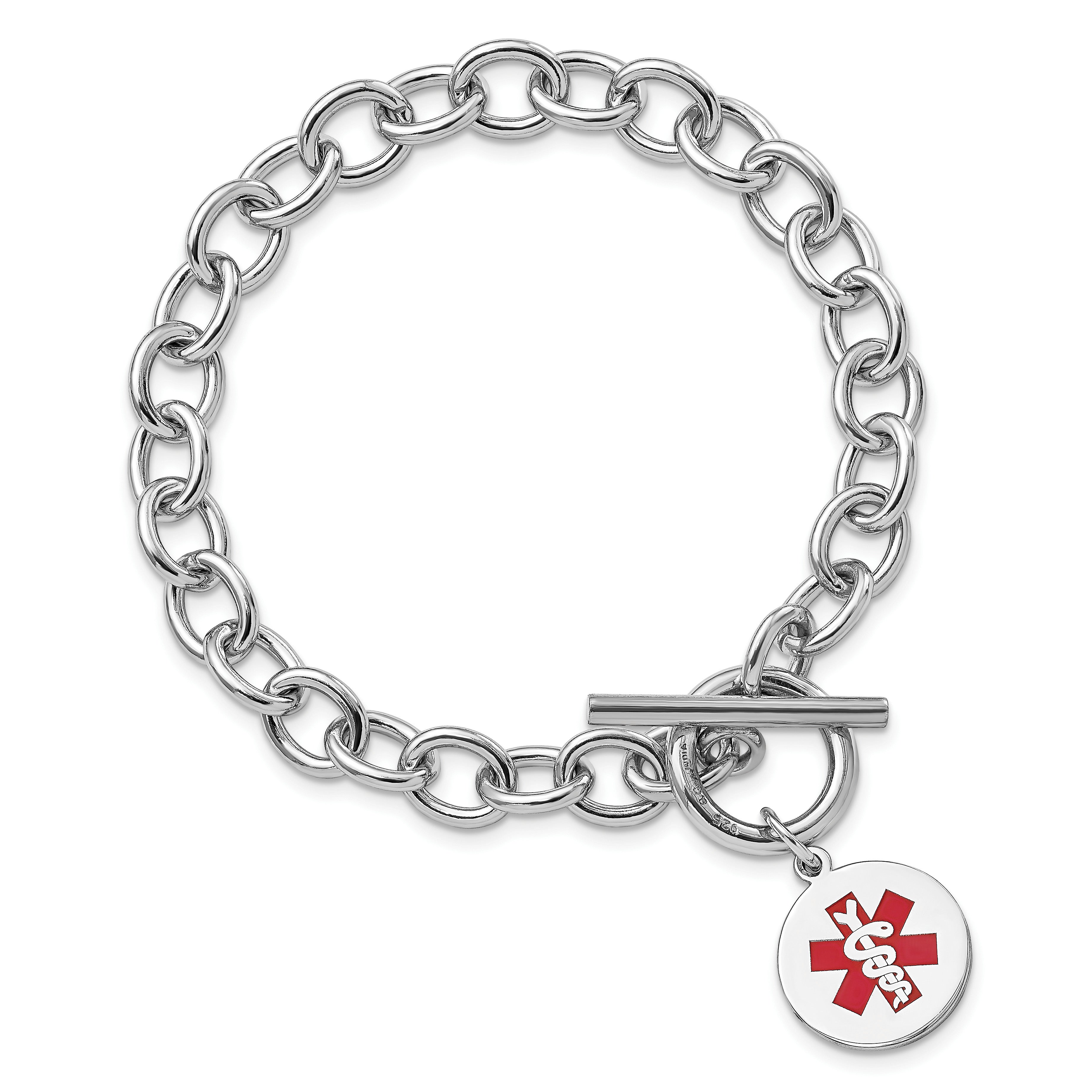 Sterling Silver Rhodium-platedodium Engraveable Enamel Disc Medical ID Bracelet