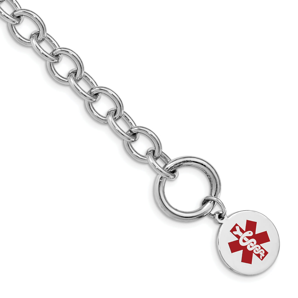 Sterling Silver Rhodium-platedodium Engraveable Enamel Disc Medical ID Bracelet