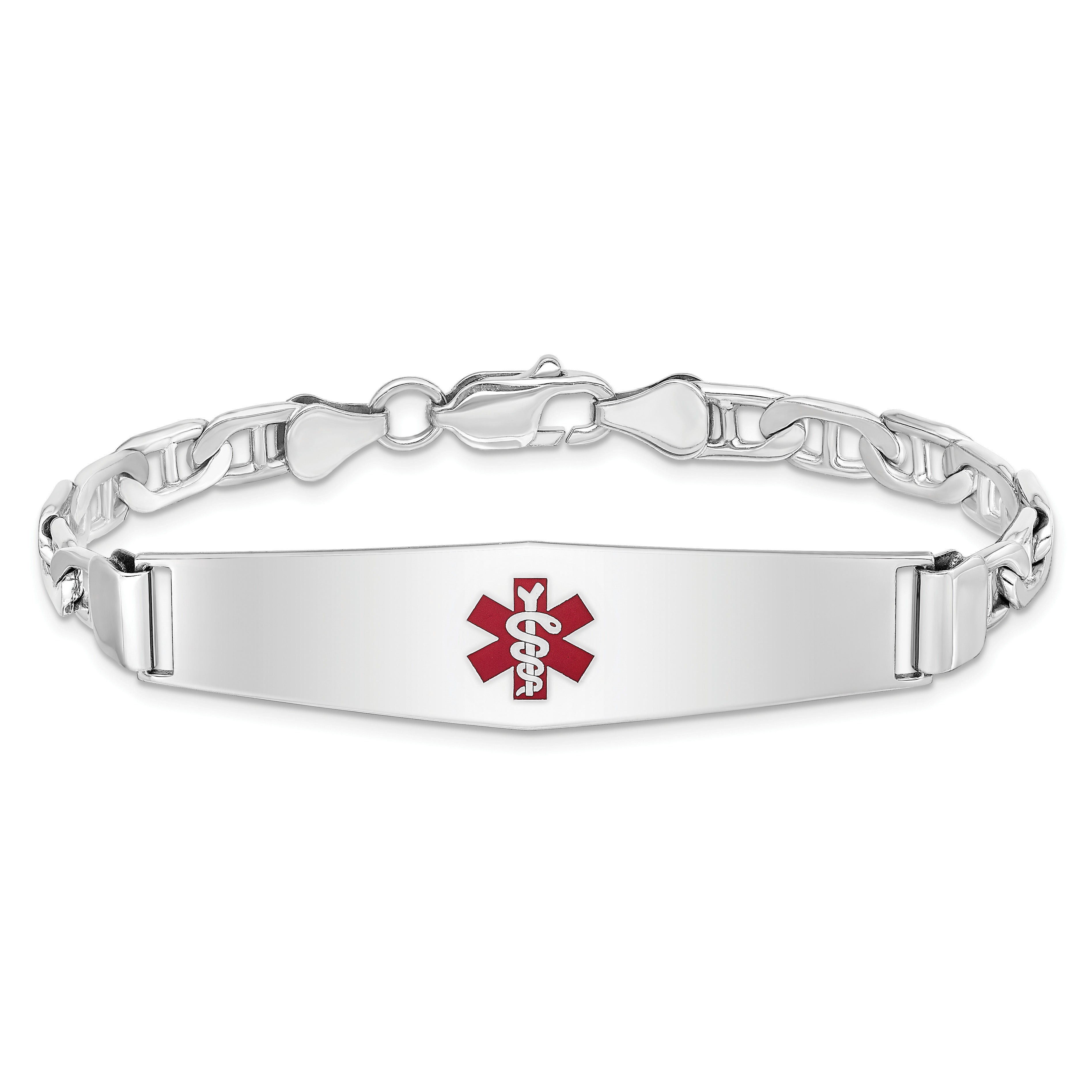 Women's Sterling Silver Rhodium-Plated Anchor Medical ID Bracelet 5mm