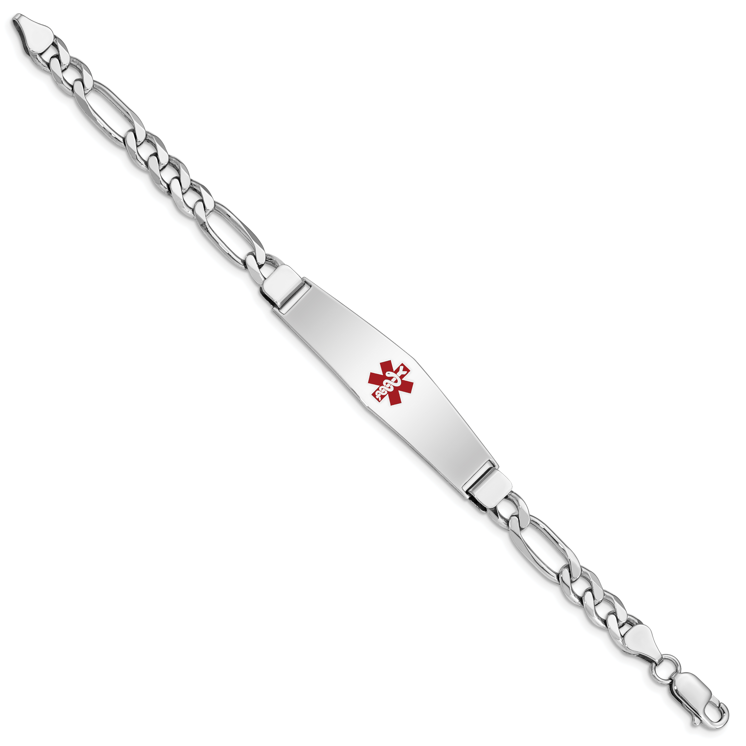 Women's Sterling Silver Rhodium-Plated Figaro Medical ID Bracelet 7mm Secondary image