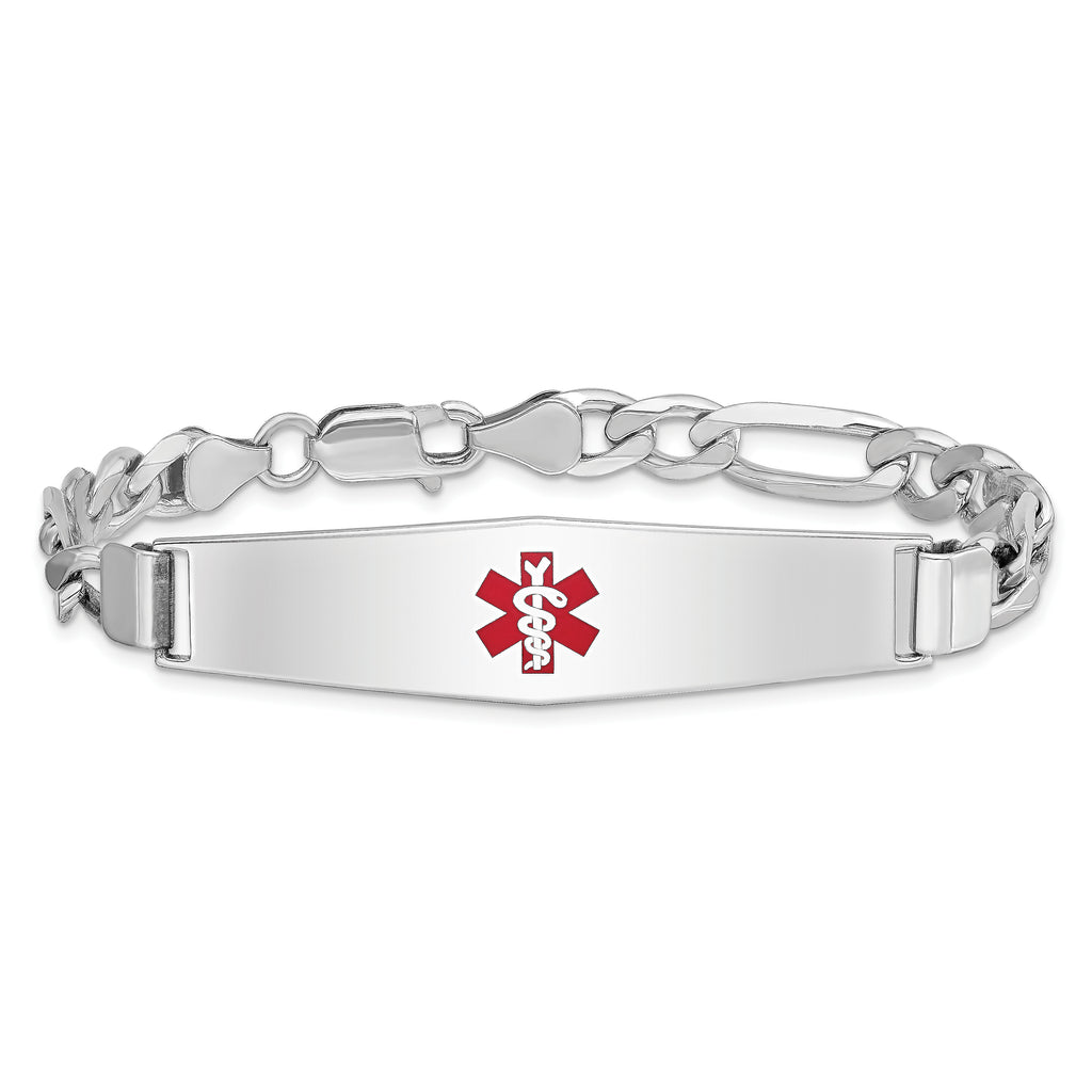 Women's Sterling Silver Rhodium-Plated Figaro Medical ID Bracelet 7mm