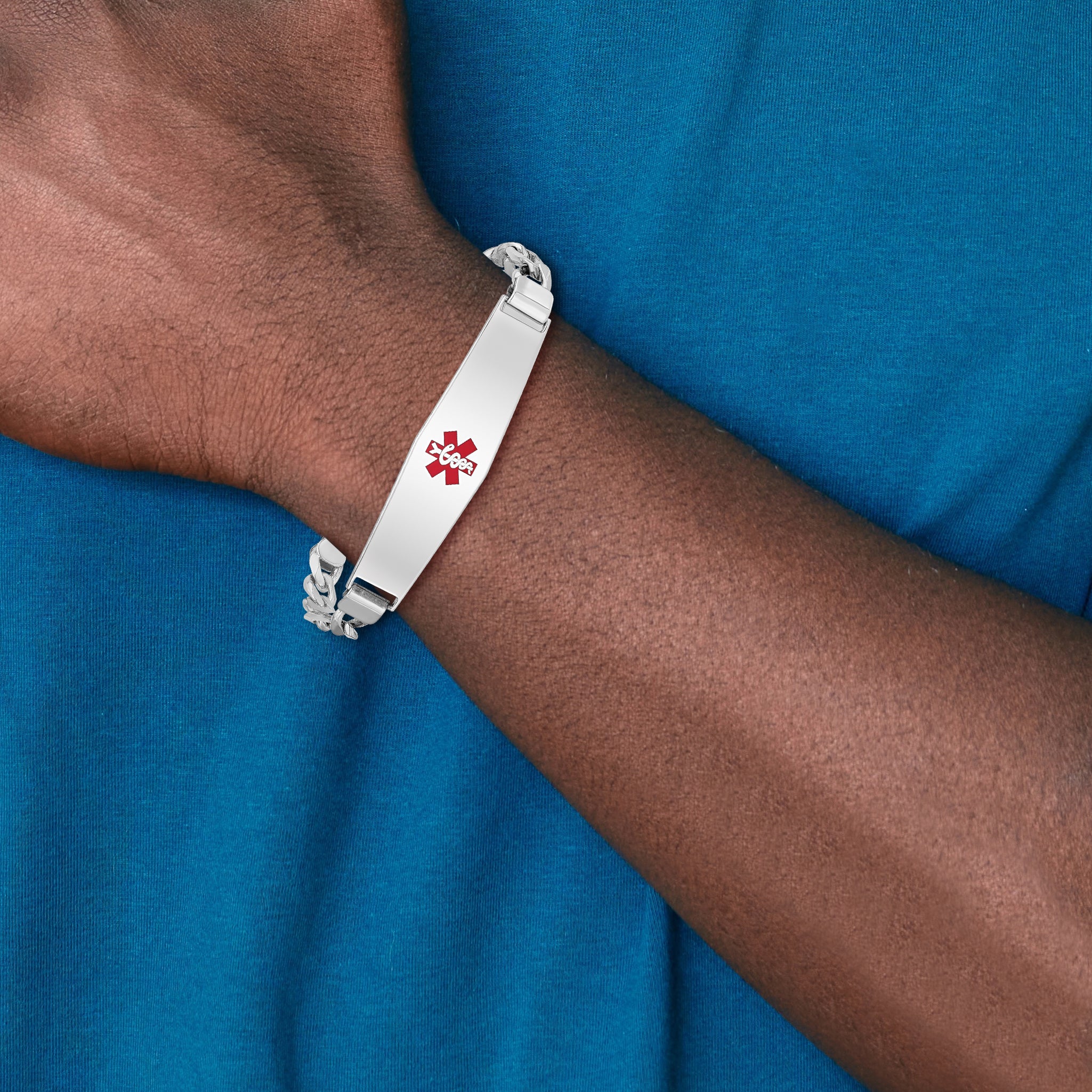 Sterling Silver Rhodium-plated Medical ID Figaro Link Bracelet