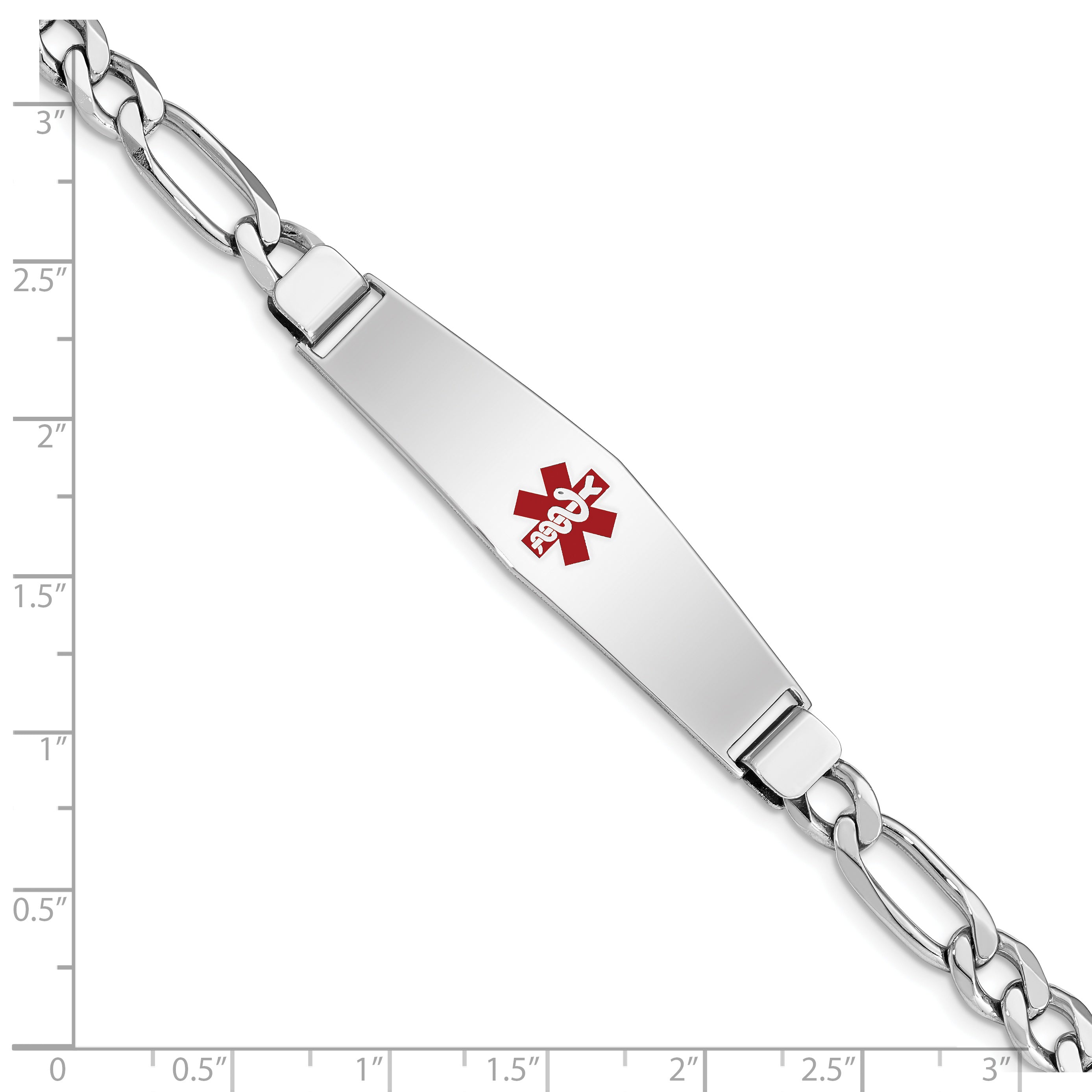Women's Sterling Silver Rhodium-Plated Figaro Medical ID Bracelet 7mm