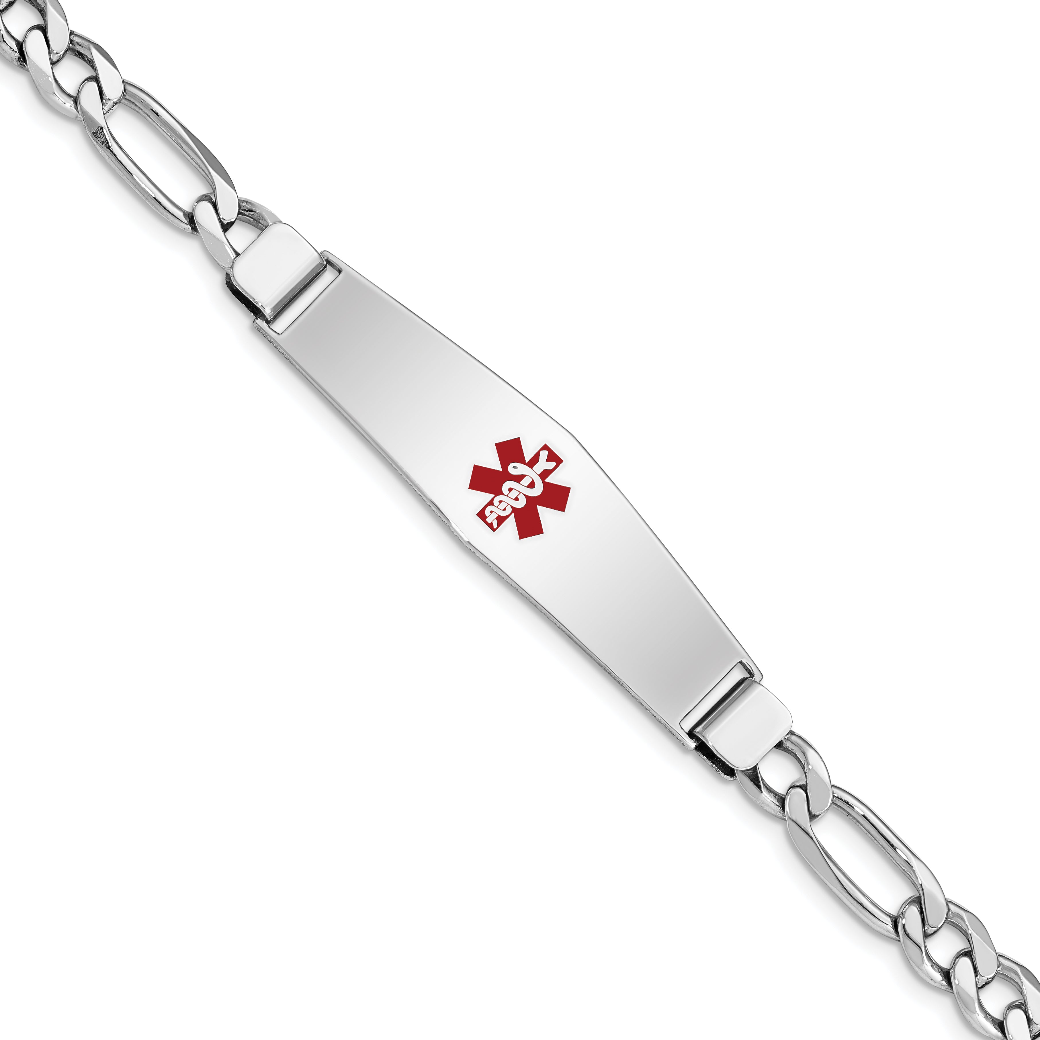 Women's Sterling Silver Rhodium-Plated Figaro Medical ID Bracelet 7mm Main image