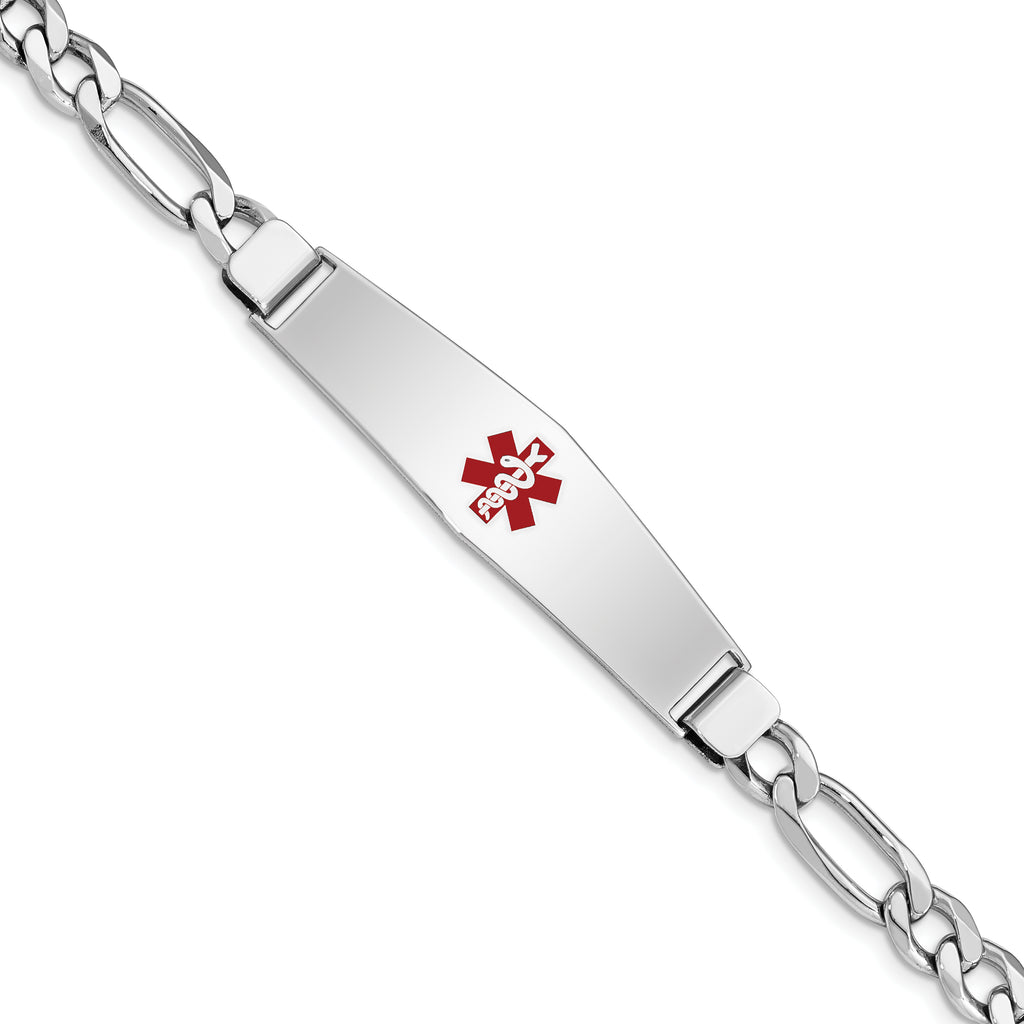 Women's Sterling Silver Rhodium-Plated Figaro Medical ID Bracelet 7mm