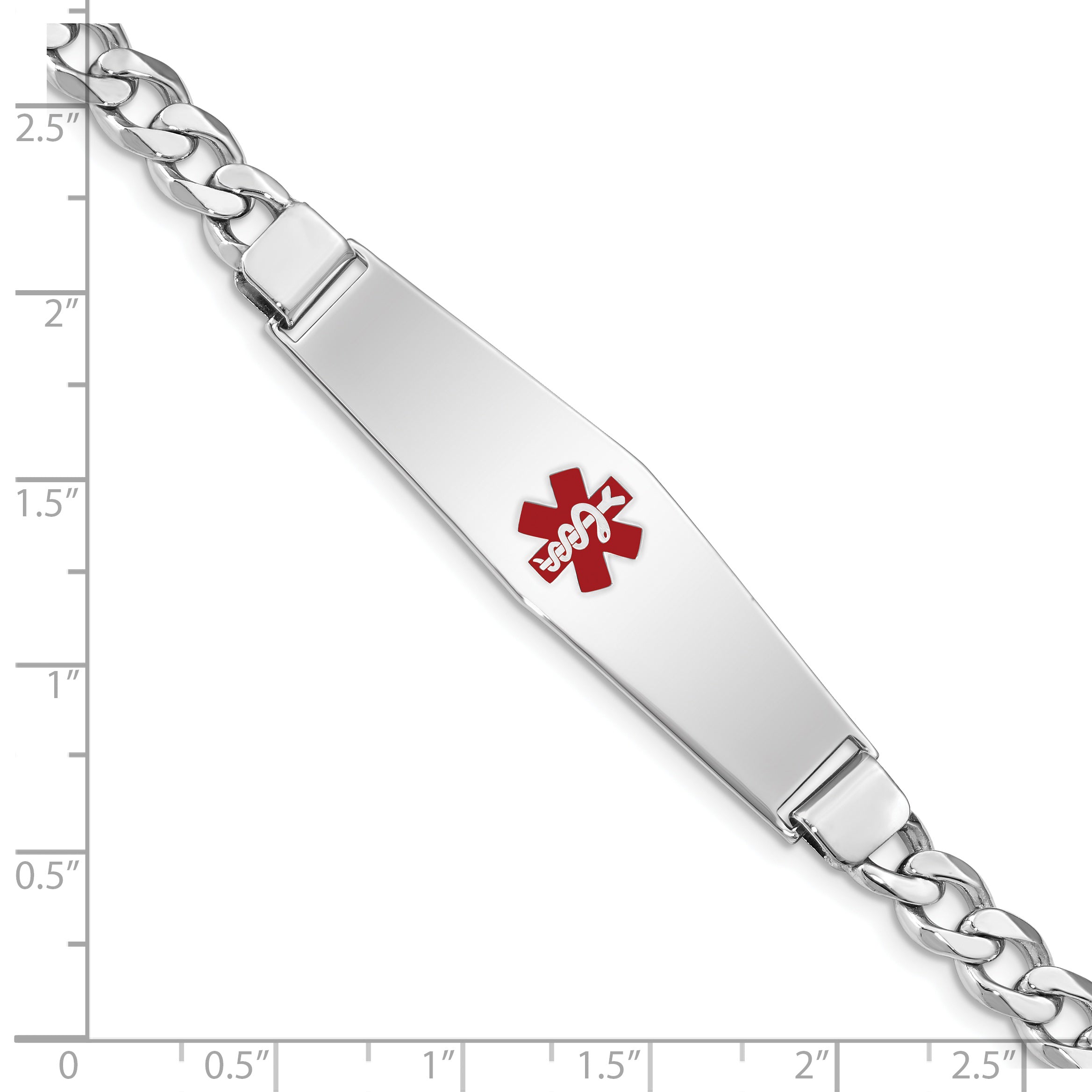 Sterling Silver Rhodium-plated Medical ID Curb Link Bracelet