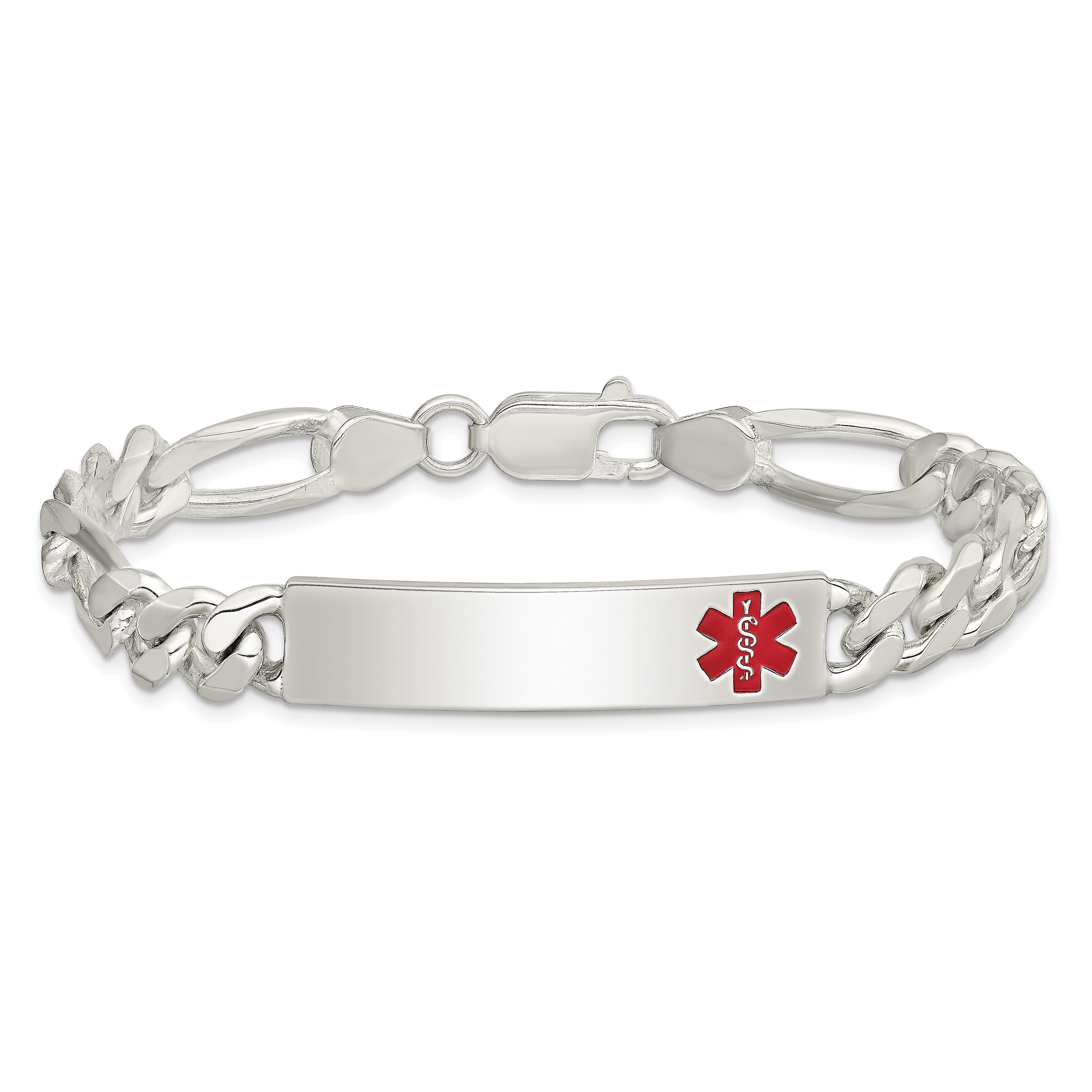 Women's Sterling Silver Figaro Medical ID Bracelet 8mm