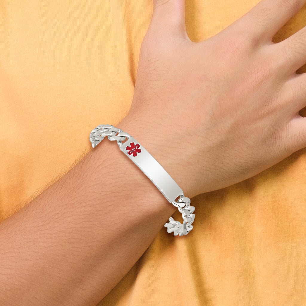 Women's Sterling Silver Figaro Medical ID Bracelet 8mm