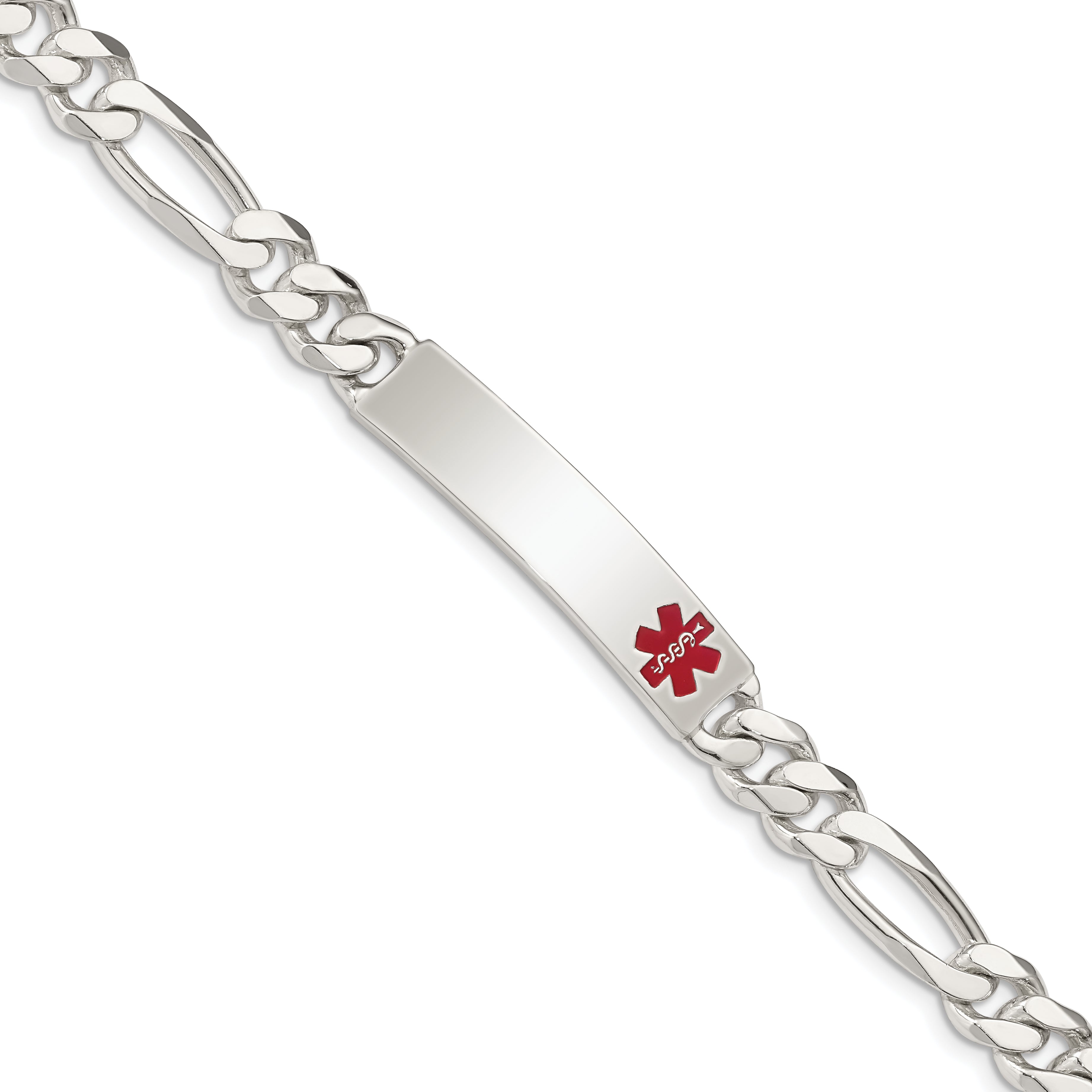 Sterling Silver Polished Medical Figaro Anchor Link ID Bracelet Main image