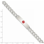Sterling Silver Polished Curb Link Centered Red Enamel 37x9mm Plate 7.5 inch Medical ID Bracelet