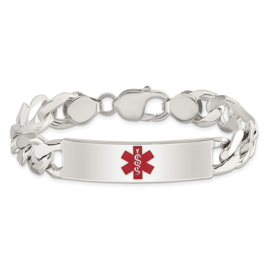 Sterling Silver Polished Medical Figaro Anchor Link ID Bracelet