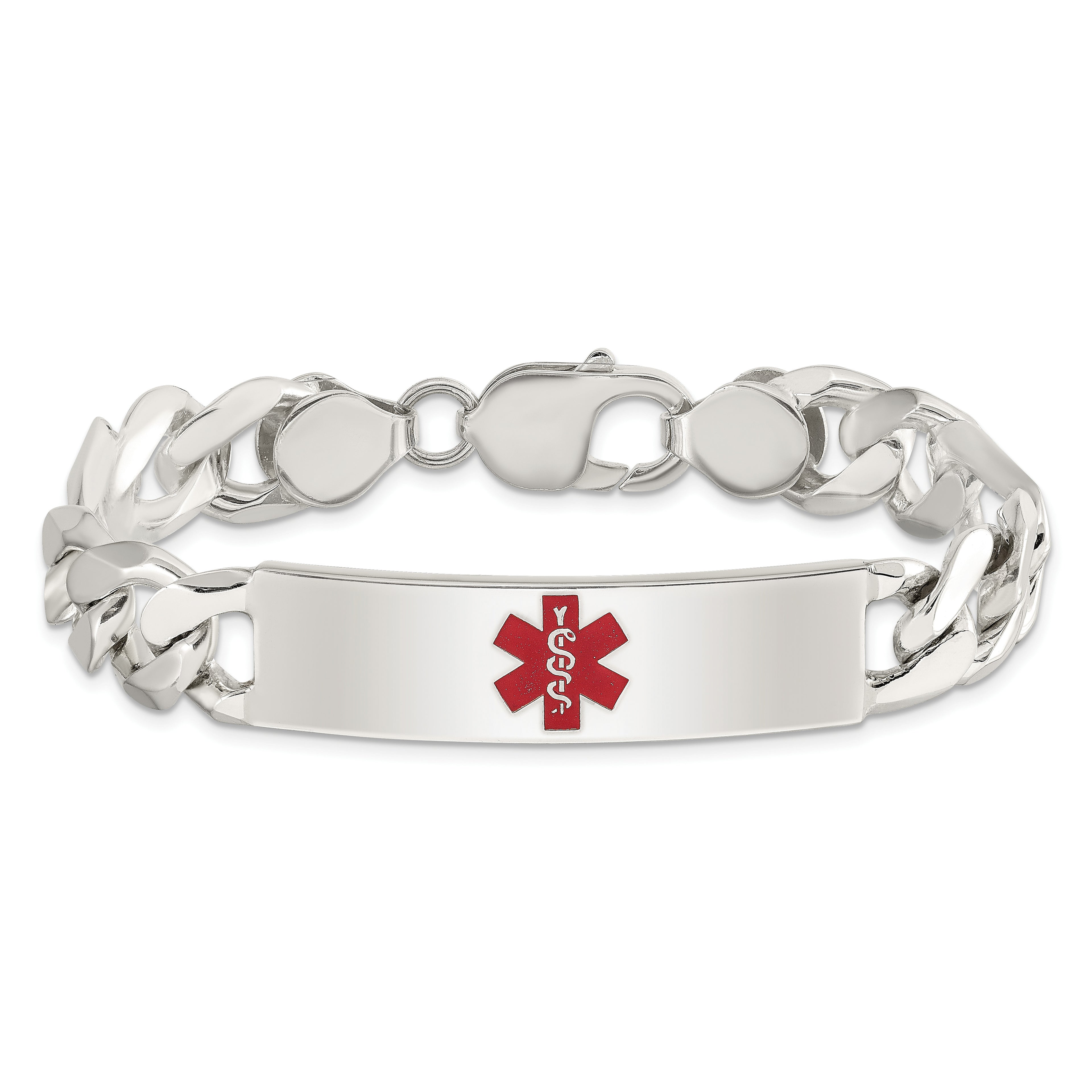 Sterling Silver Polished Medical Figaro Anchor Link ID Bracelet