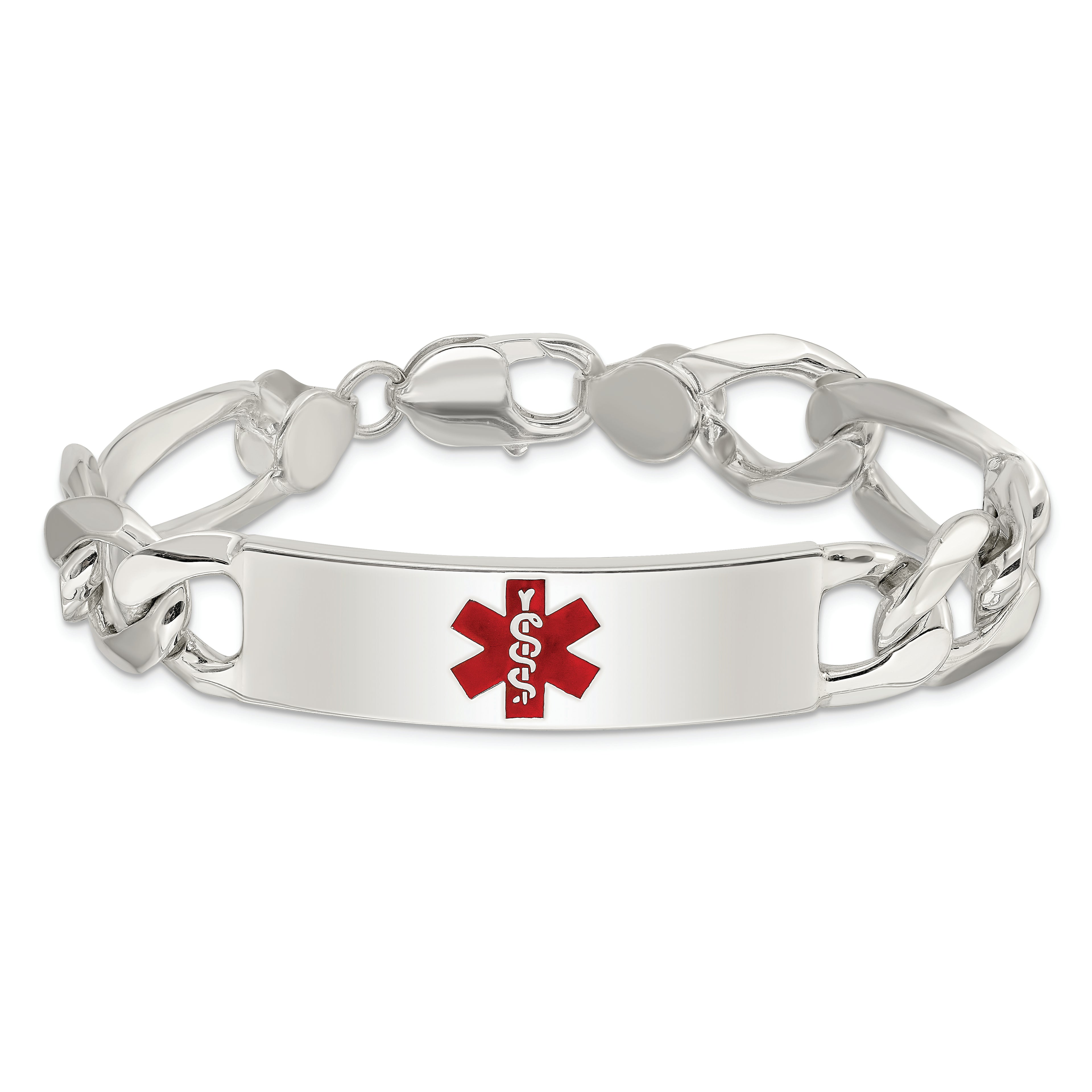 Sterling Silver Polished Medical Figaro Anchor Link ID Bracelet