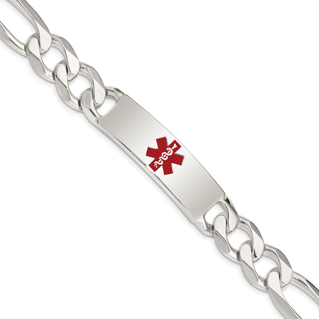Sterling Silver Polished Medical Figaro Anchor Link ID Bracelet