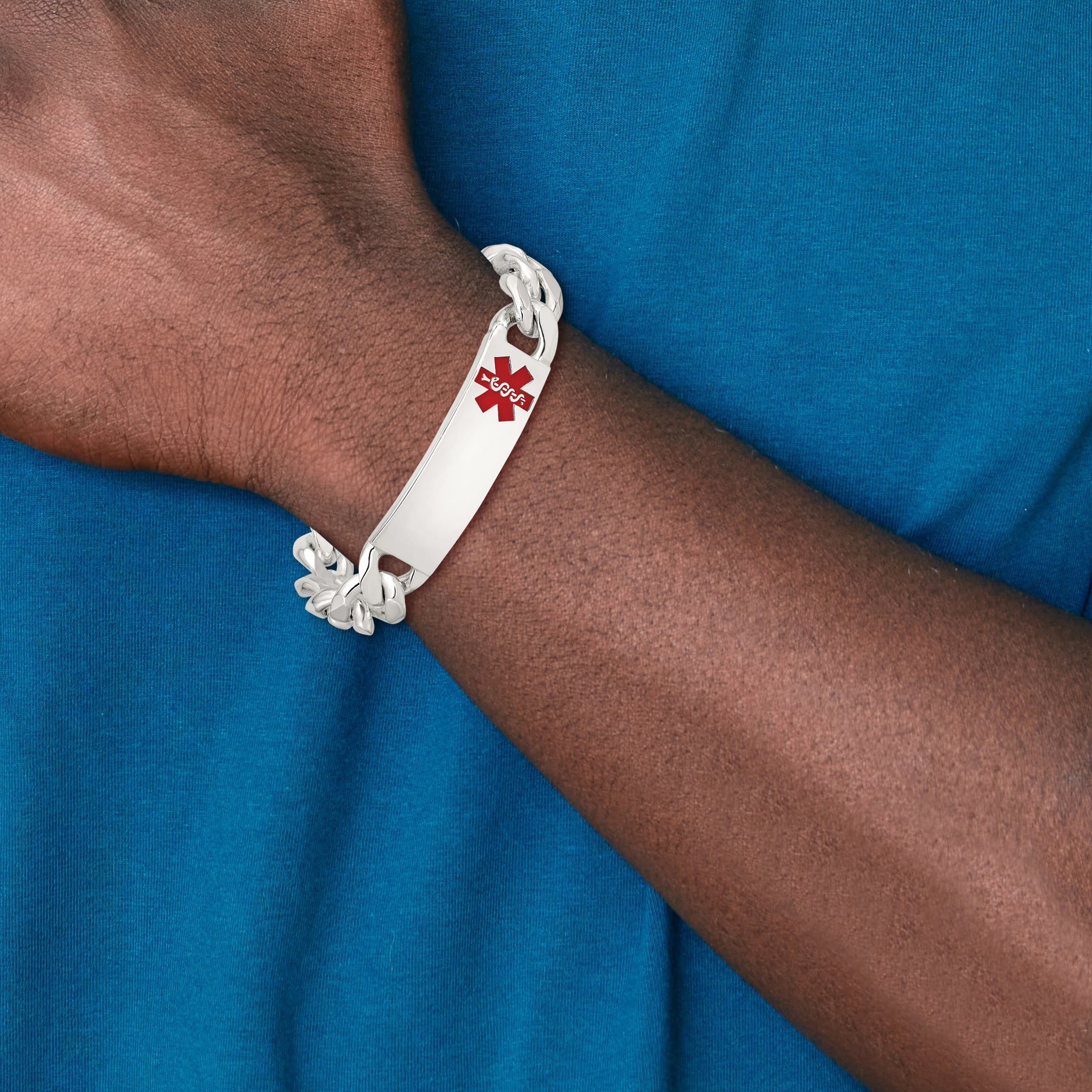 Sterling Silver Rhodium-plated Medical ID Figaro Link Bracelet