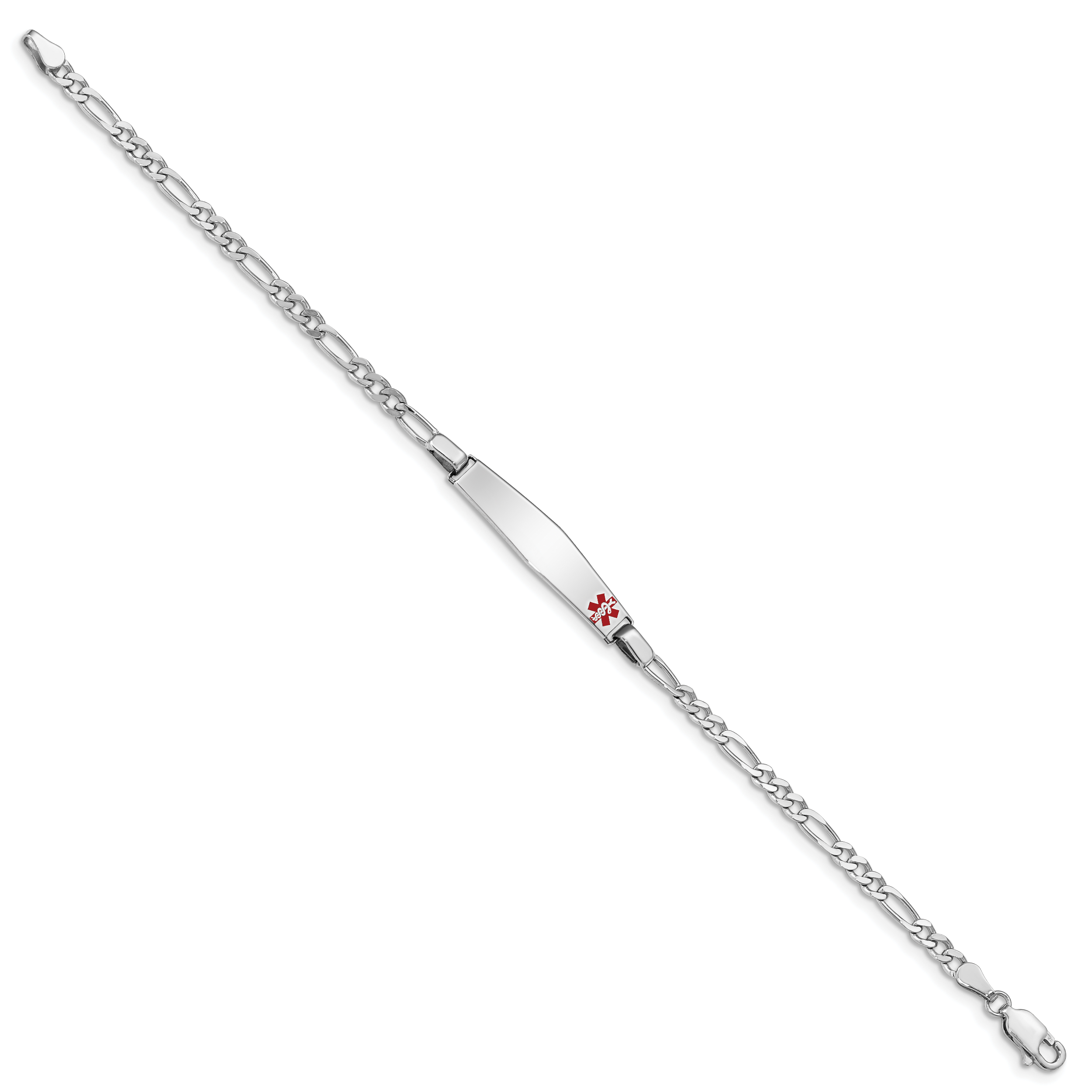 Women's Sterling Silver Rhodium-Plated Figaro Medical ID Bracelet 3mm Secondary image