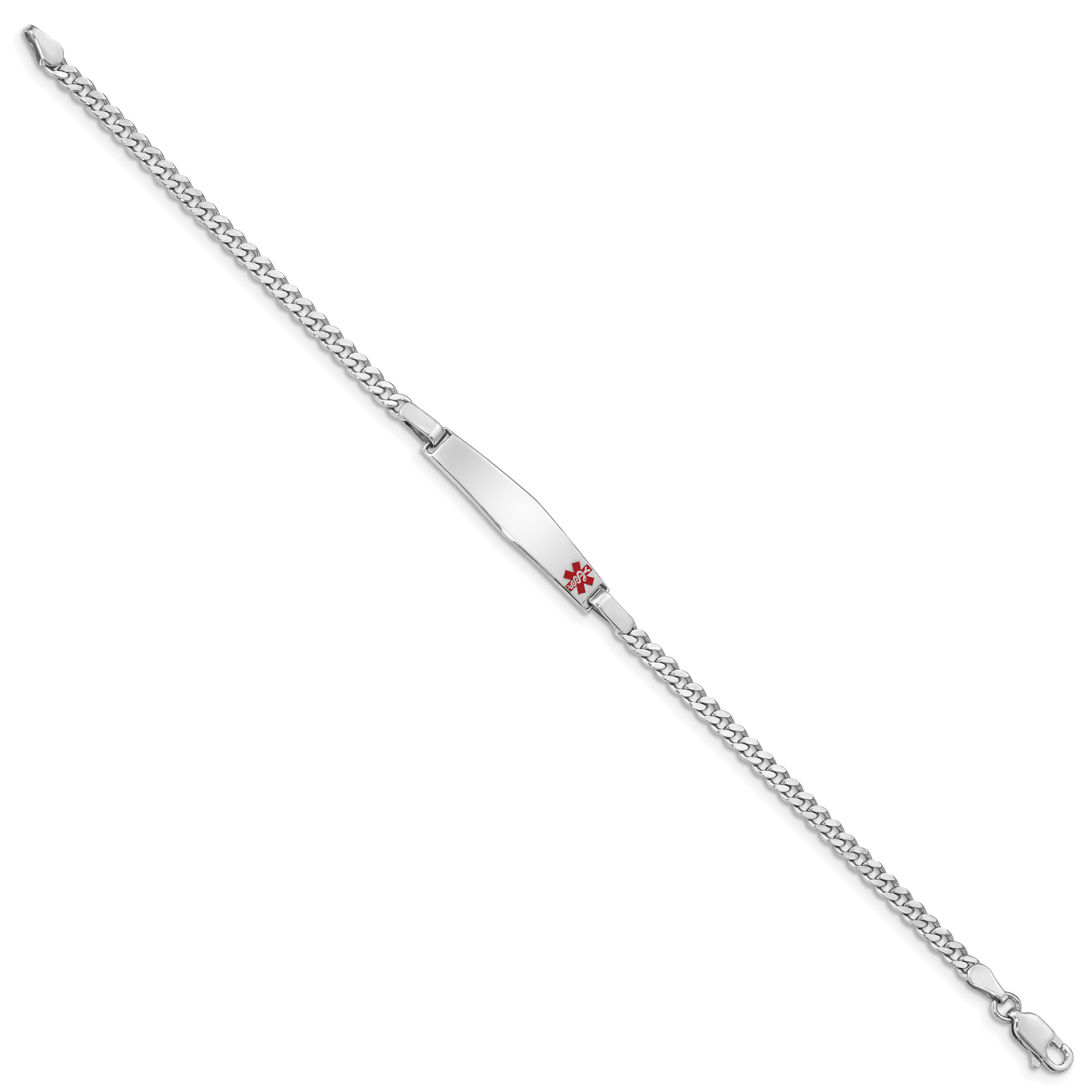 Women's Sterling Silver Rhodium-Plated Curb Medical ID Bracelet 3mm Secondary image