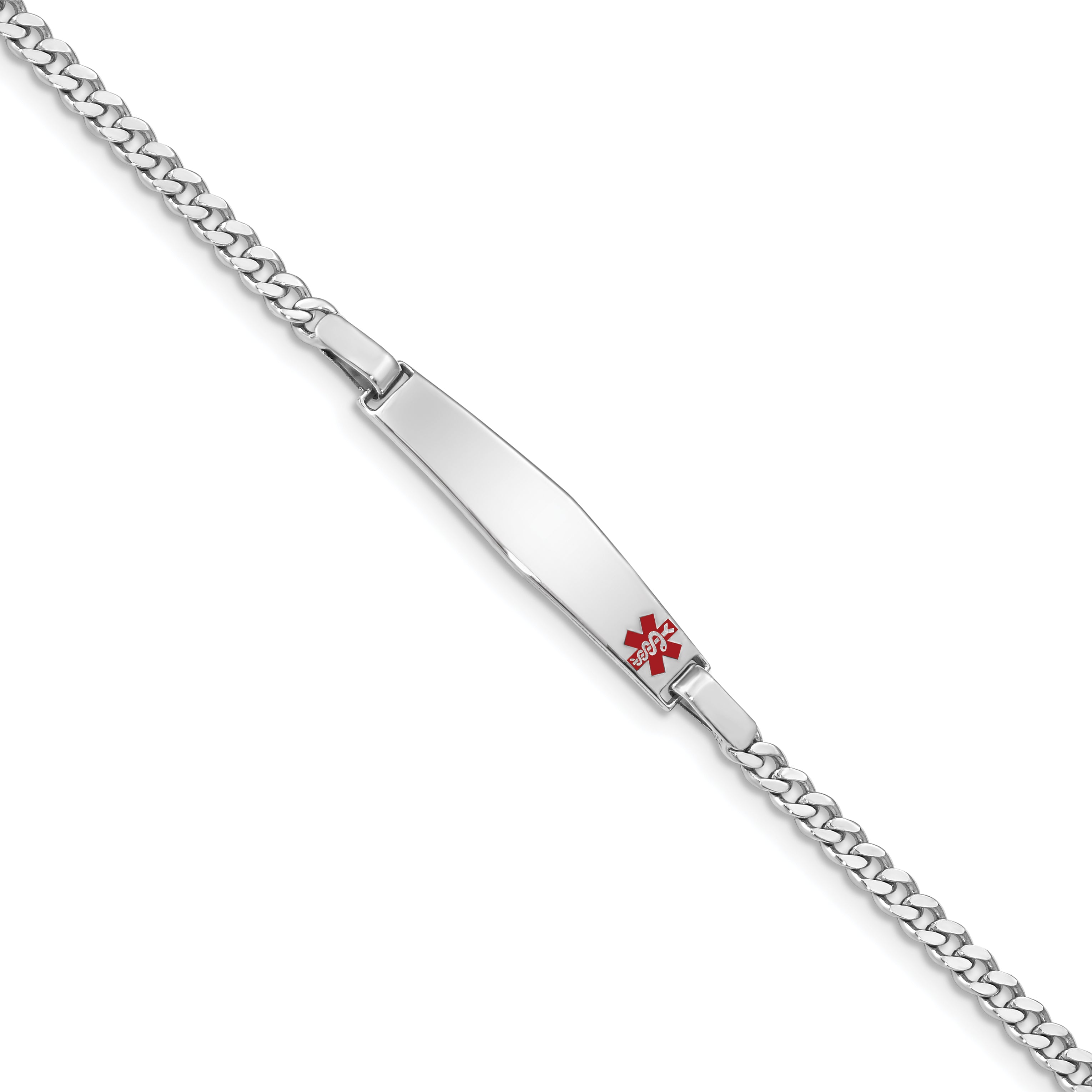 Women's Sterling Silver Rhodium-Plated Curb Medical ID Bracelet 3mm