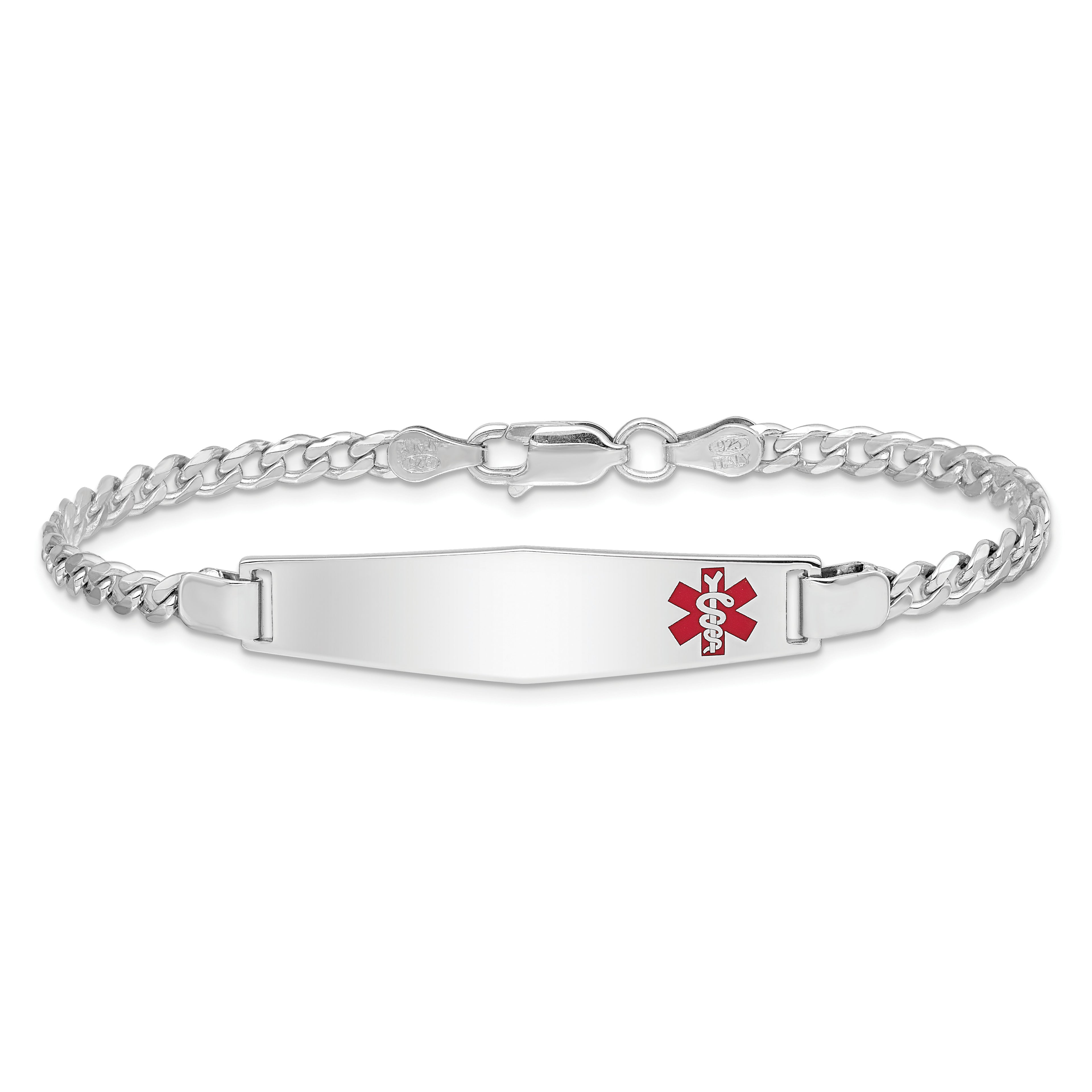 Sterling Silver Rhodium-plated Medical ID Curb Link Bracelet