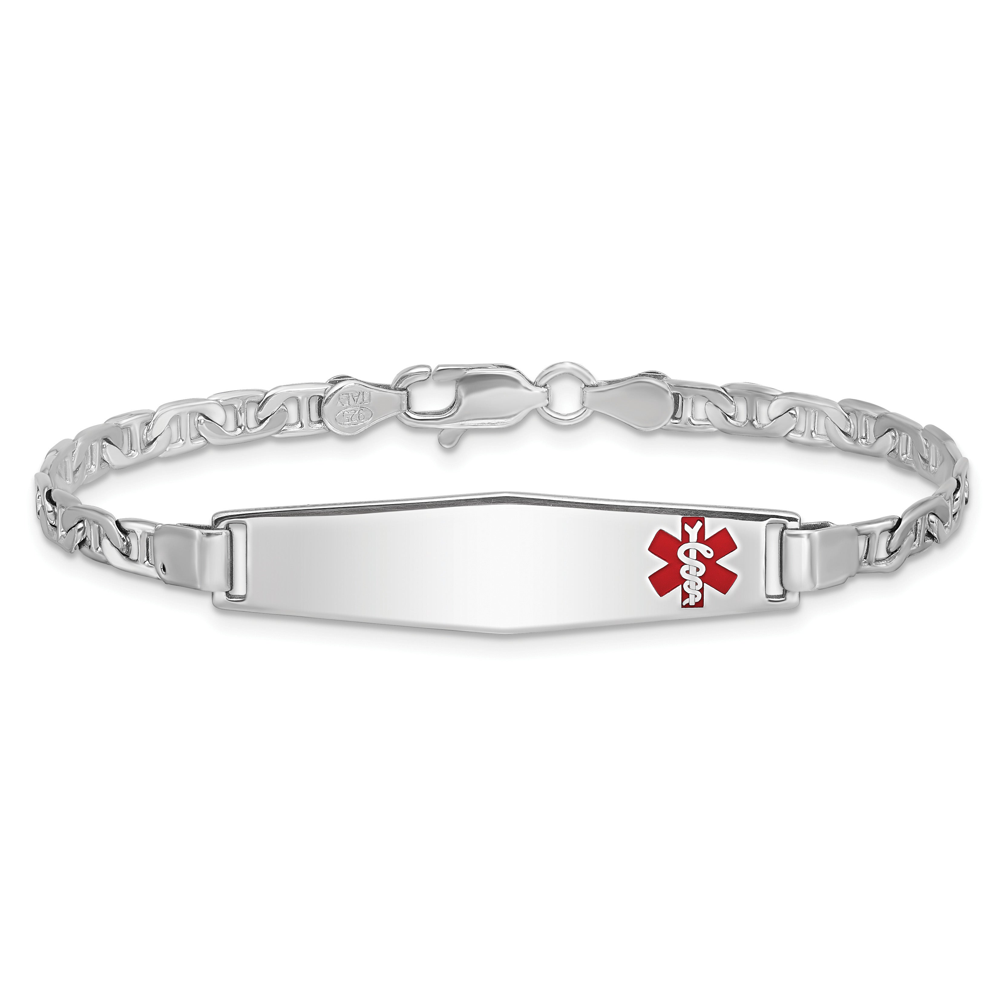 Sterling Silver Rhodium-plated Medical ID Anchor Link Bracelet