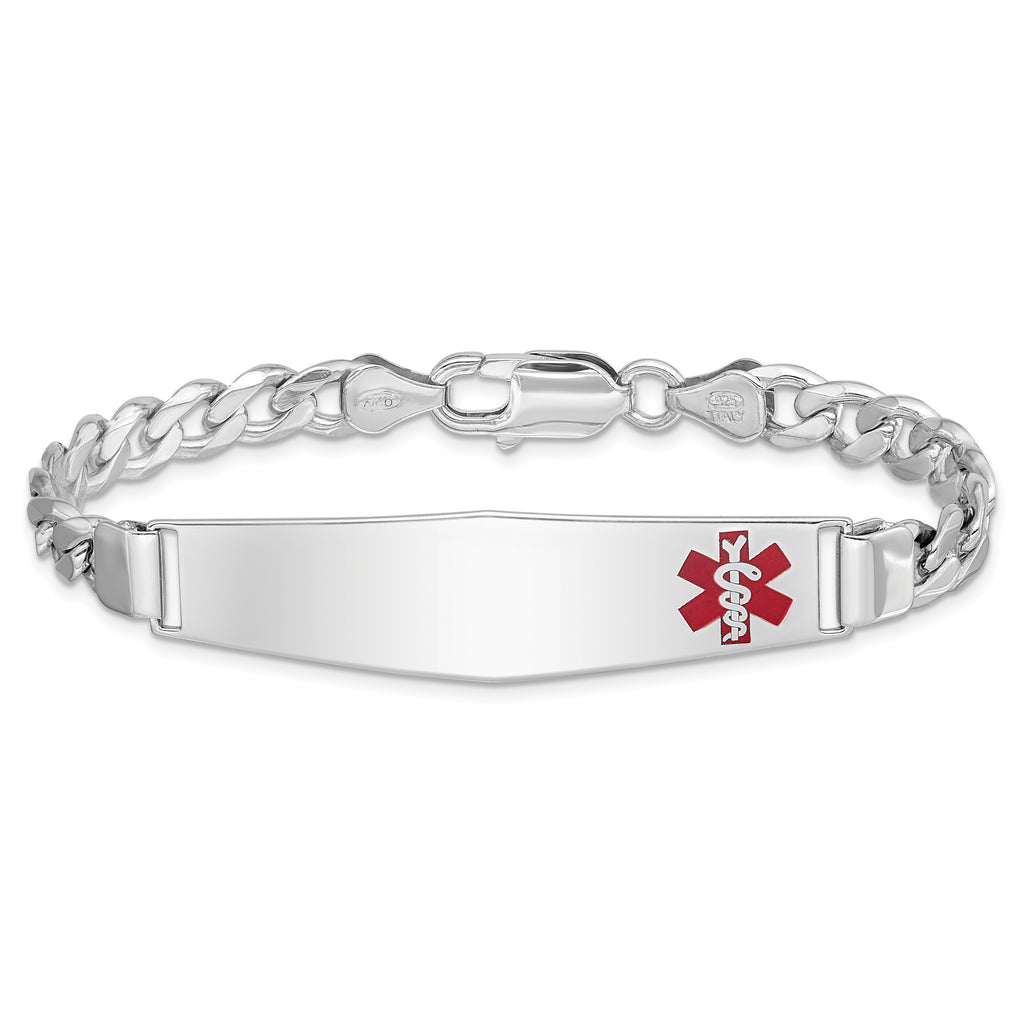 Women's Sterling Silver Rhodium-Plated Curb Medical ID Bracelet 6mm