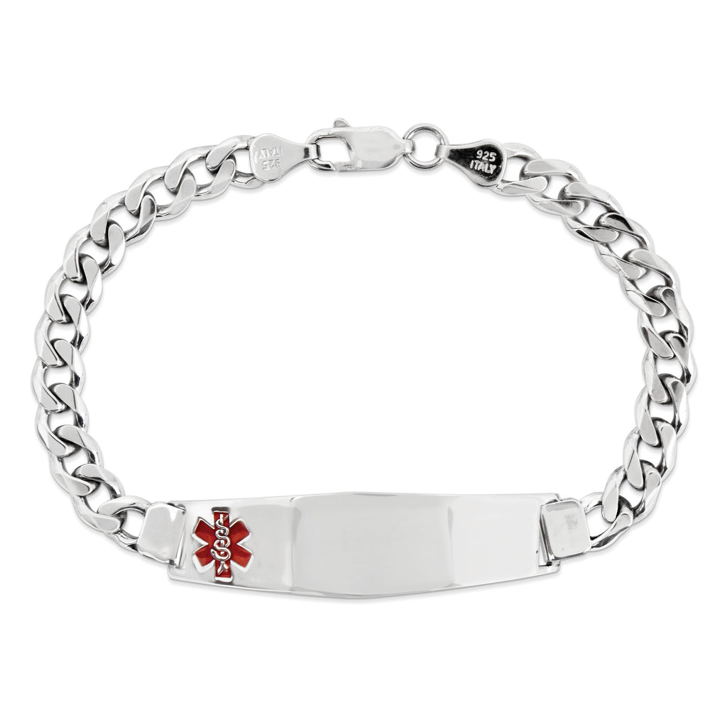 Women's Sterling Silver Rhodium-Plated Curb Medical ID Bracelet 6mm