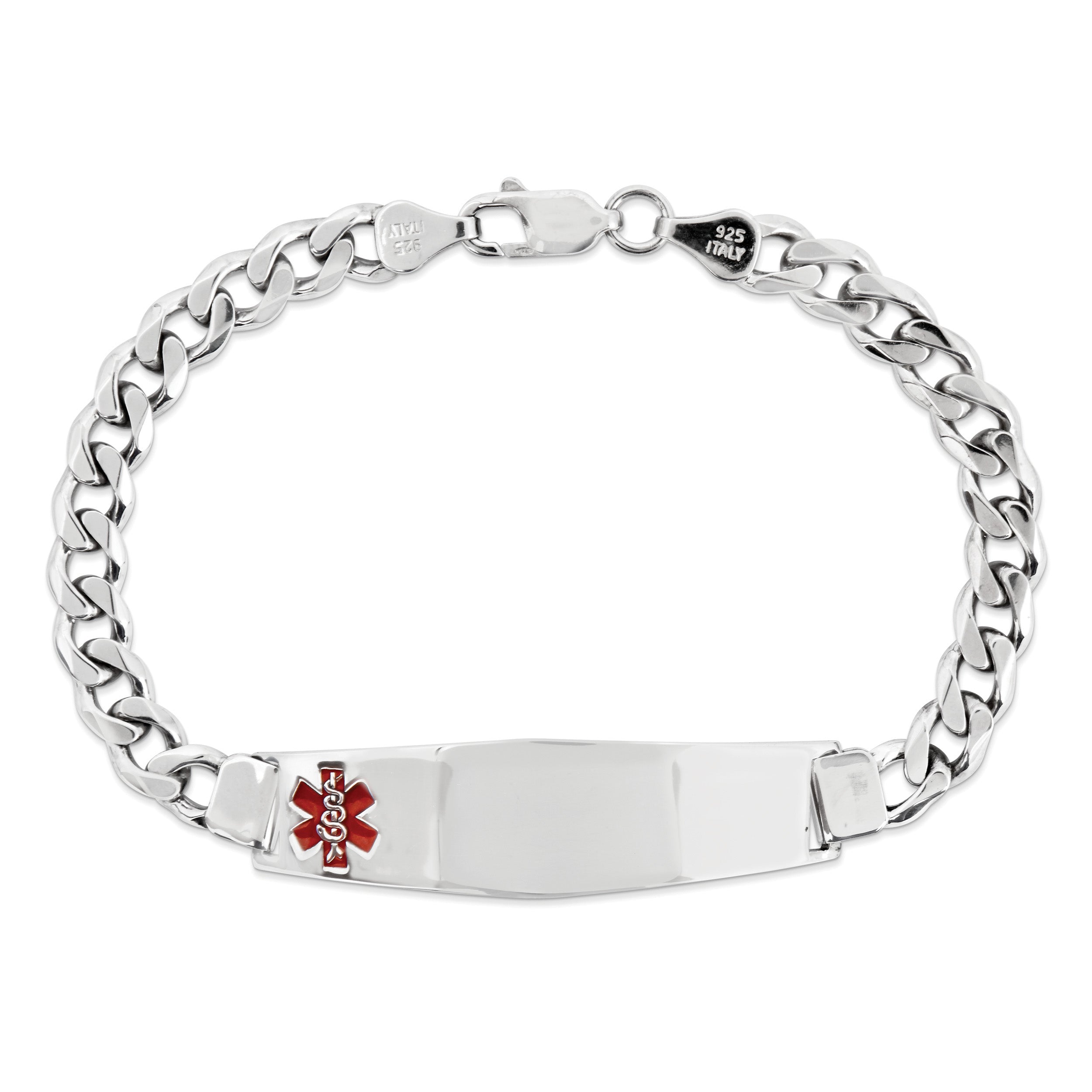 Women's Sterling Silver Rhodium-Plated Curb Medical ID Bracelet 6mm