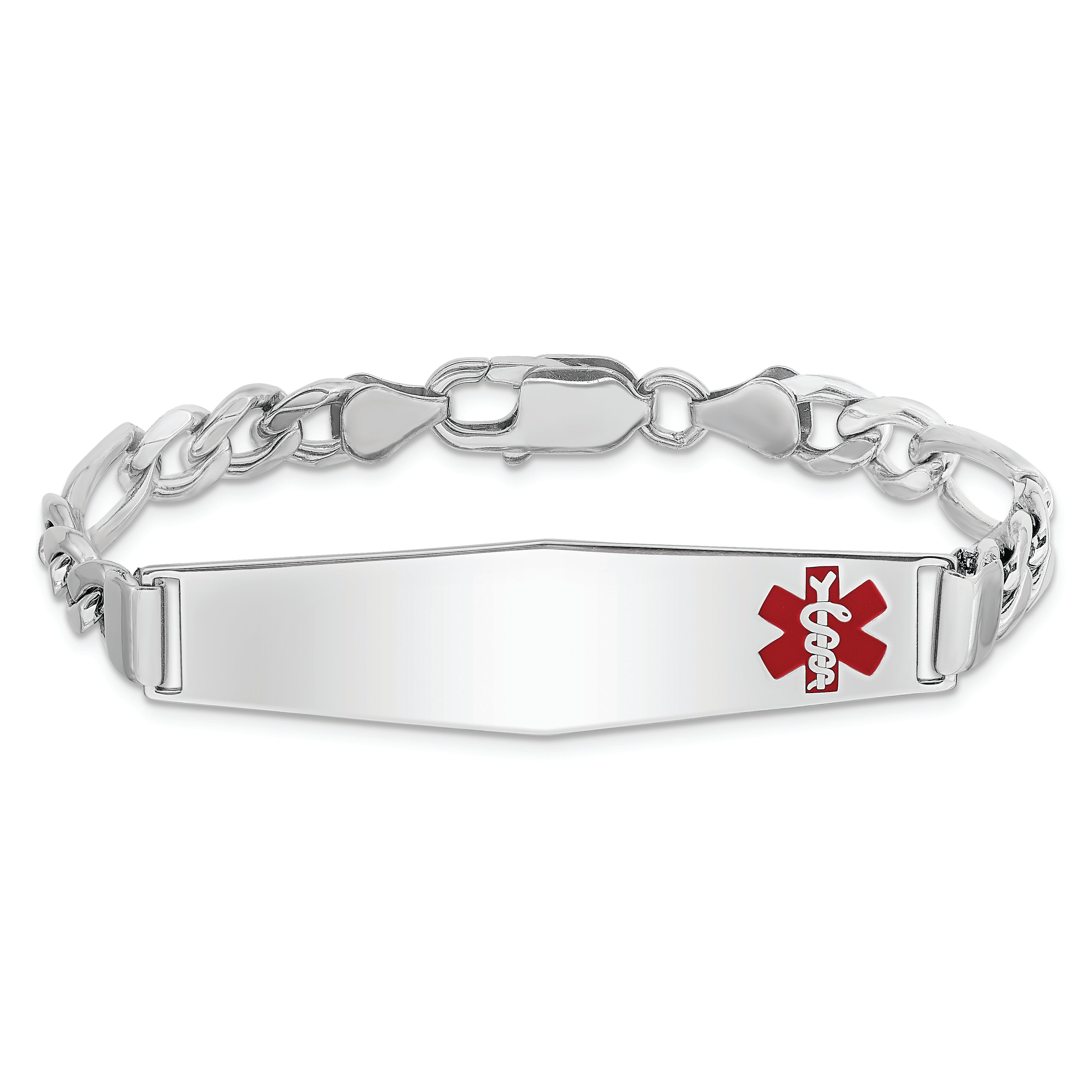 Sterling Silver Rhodium-plated Medical ID Figaro Link Bracelet