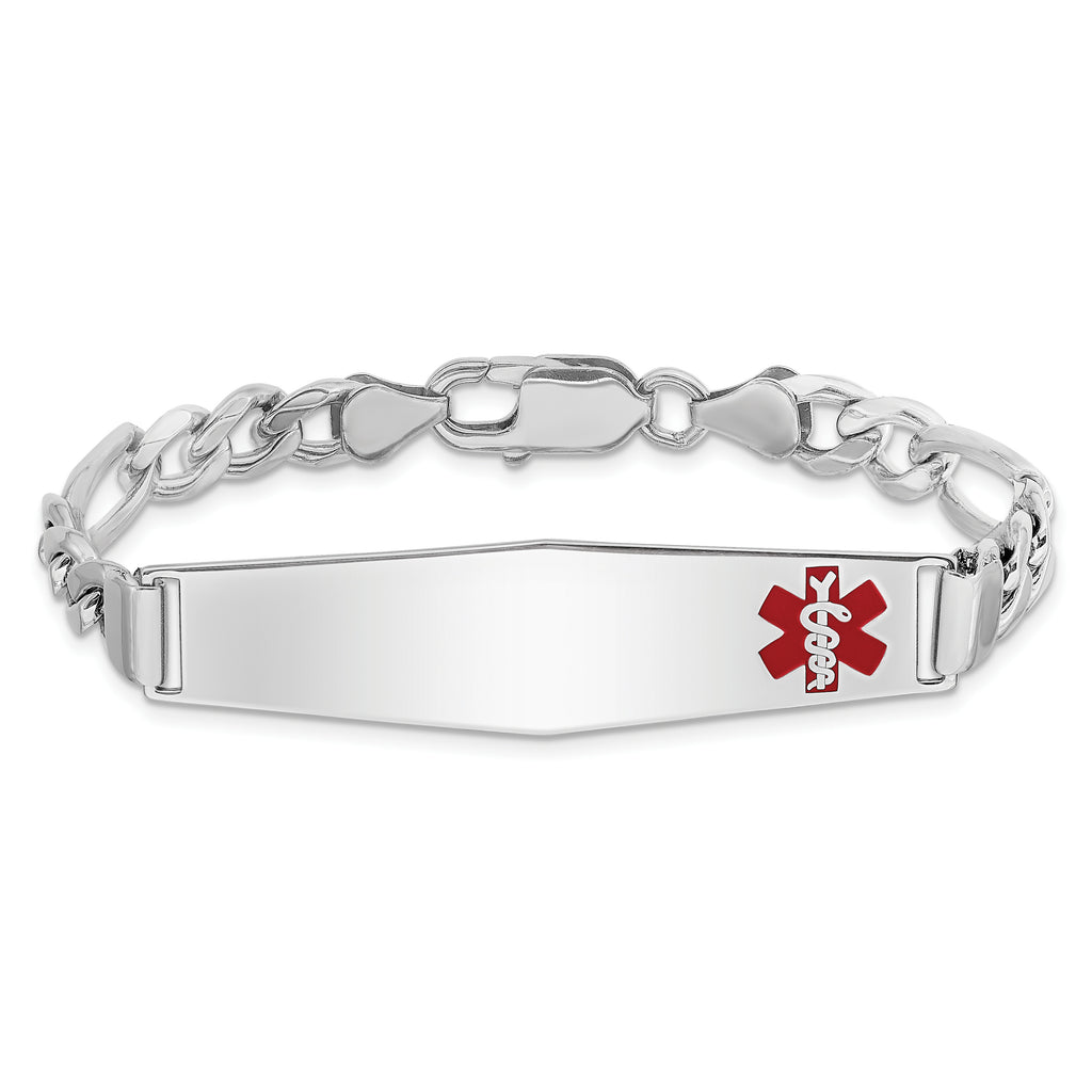 Women's Sterling Silver Rhodium-Plated Figaro Medical ID Bracelet 6mm