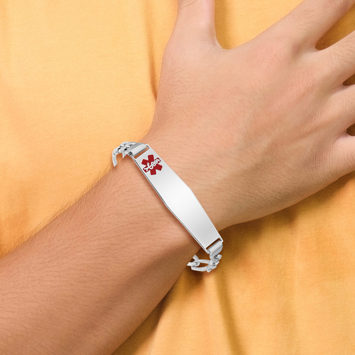 Women's Sterling Silver Rhodium-Plated Figaro Medical ID Bracelet 6mm