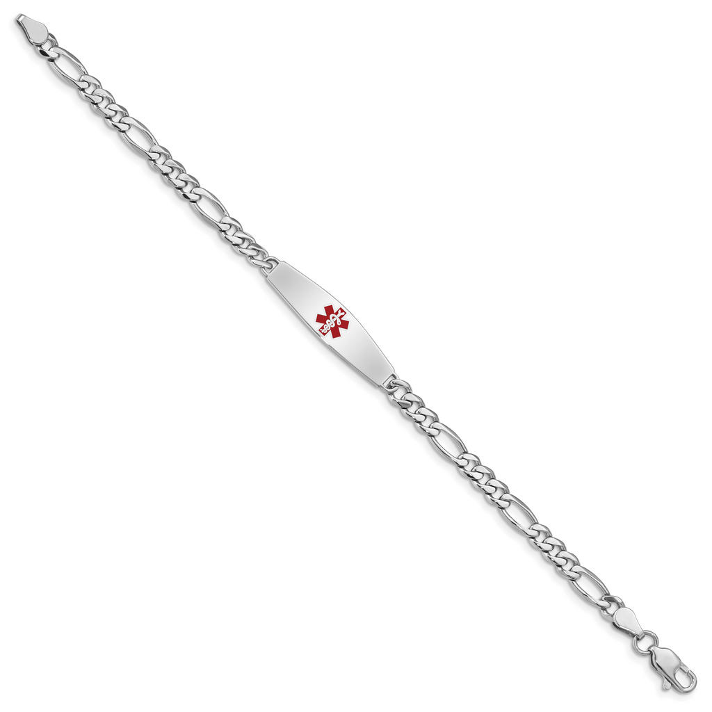 Women's Sterling Silver Rhodium-Plated Figaro Medical ID Bracelet 4mm