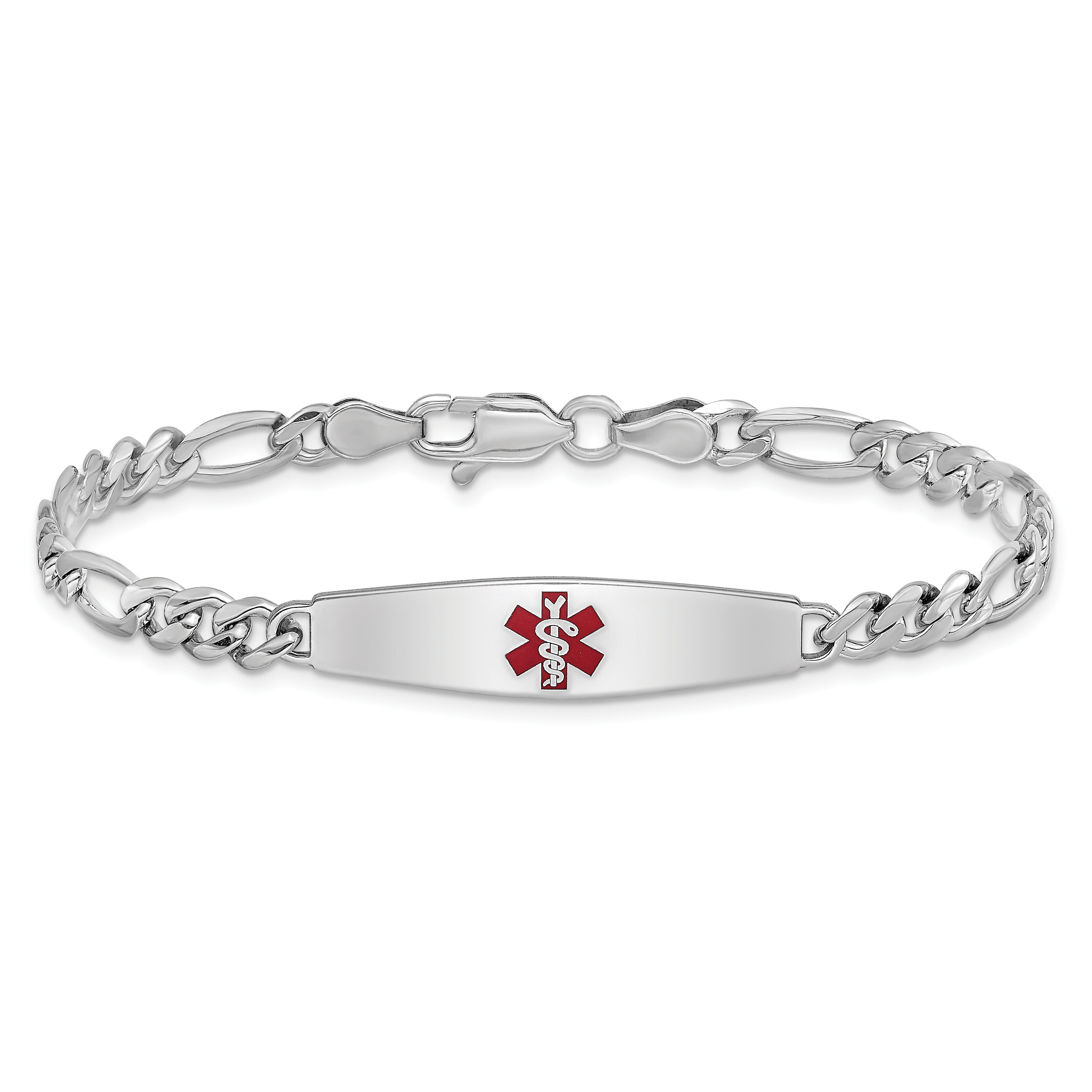 Sterling Silver Rhodium-plated Medical ID Figaro Link Bracelet Secondary image