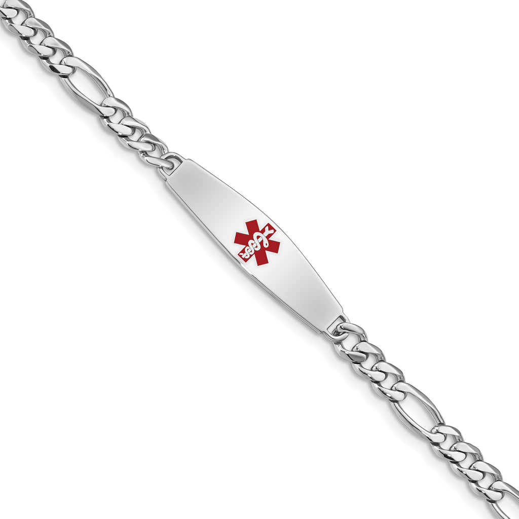 Women's Sterling Silver Rhodium-Plated Figaro Medical ID Bracelet 4mm
