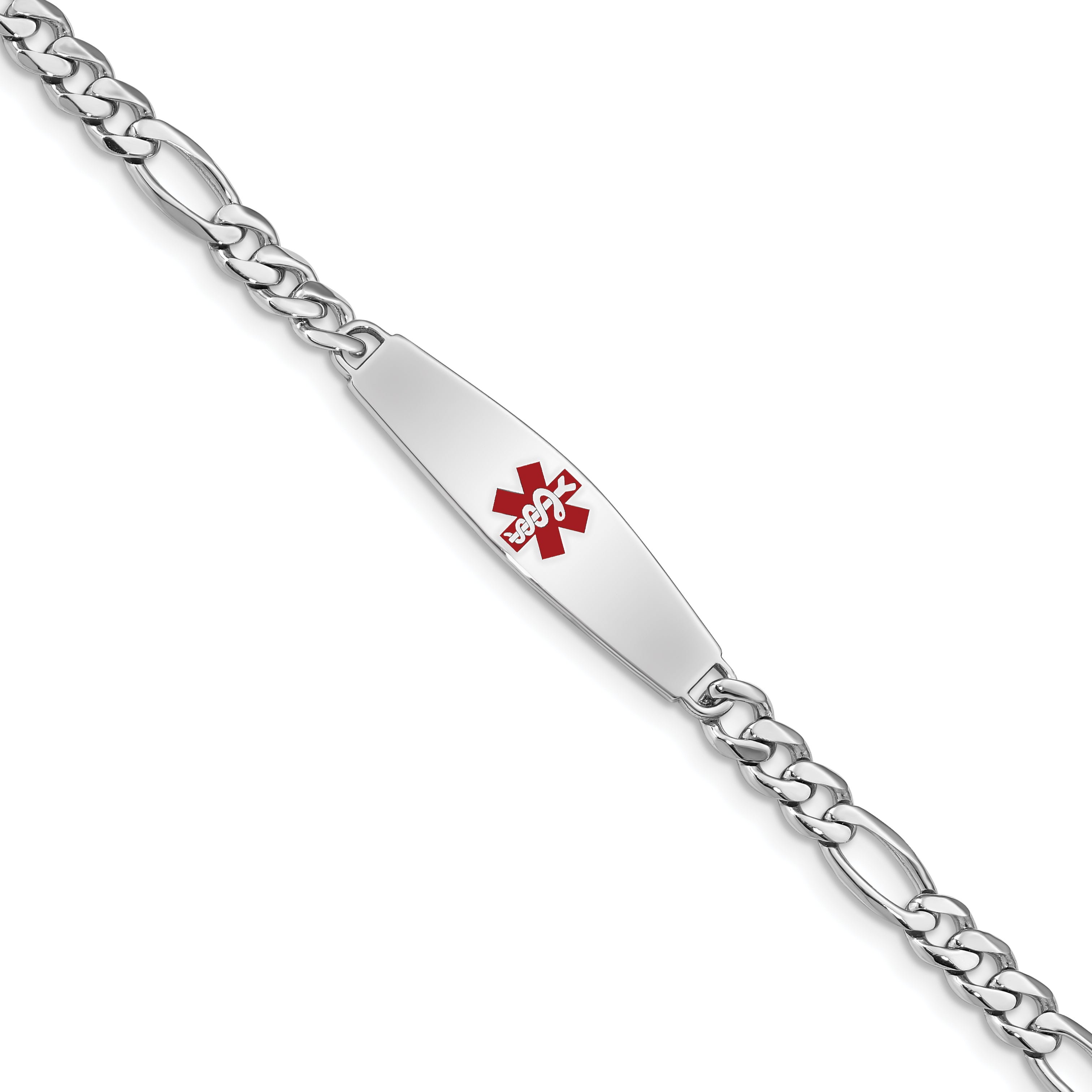 Women's Sterling Silver Rhodium-Plated Figaro Medical ID Bracelet 4mm