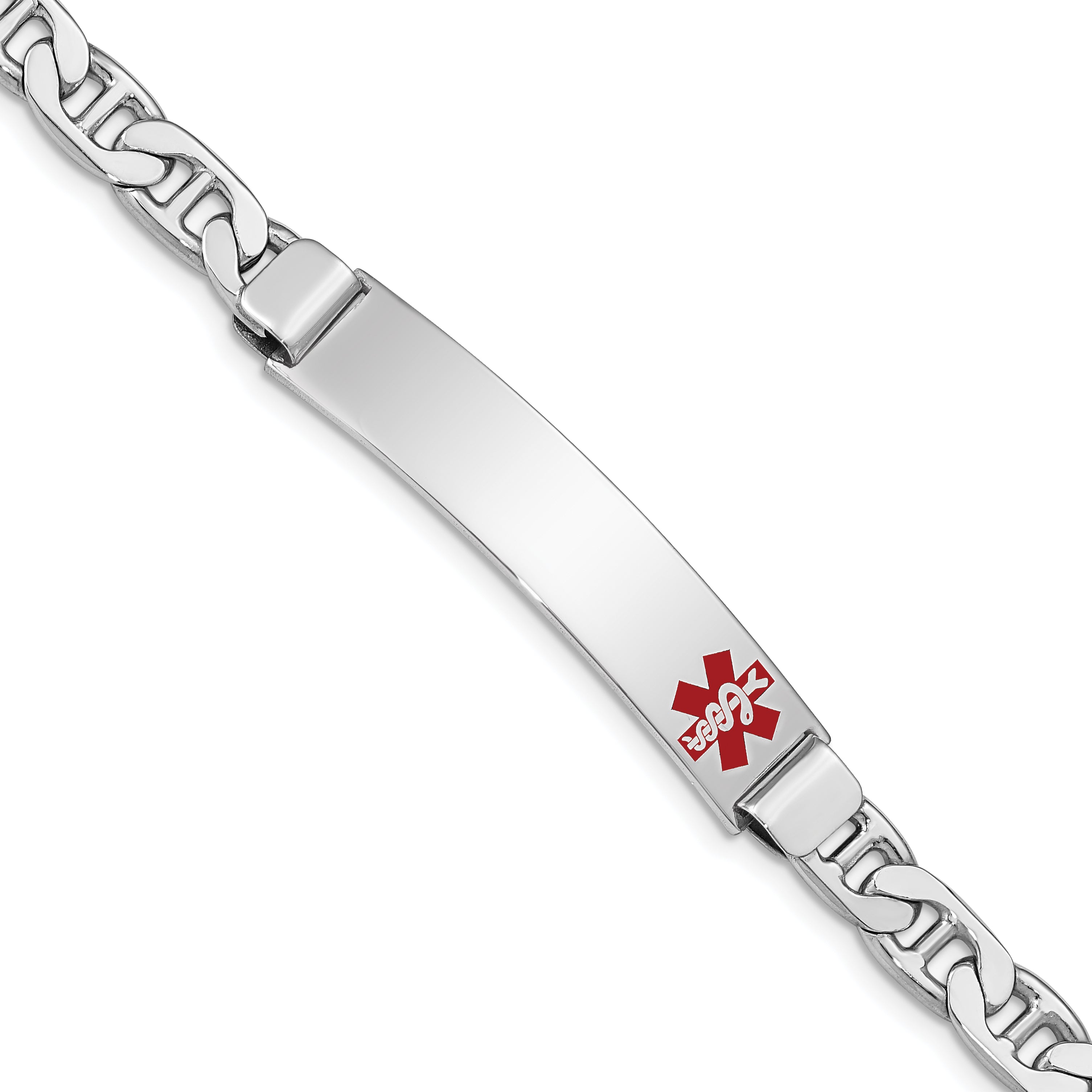 Women's Sterling Silver Rhodium-Plated Anchor Medical ID Bracelet 7mm