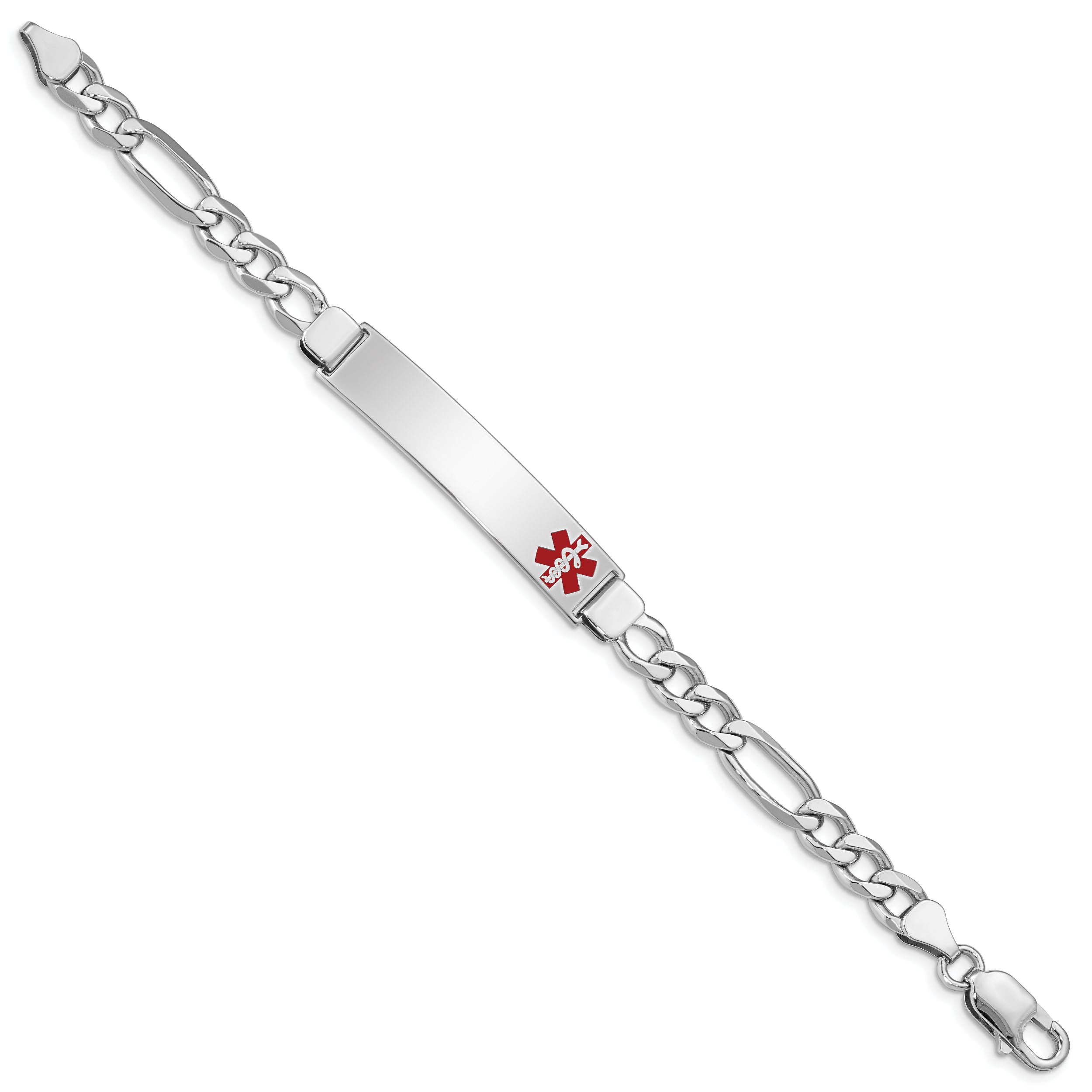 Sterling Silver Rhodium-plated Medical ID Figaro Link Bracelet
