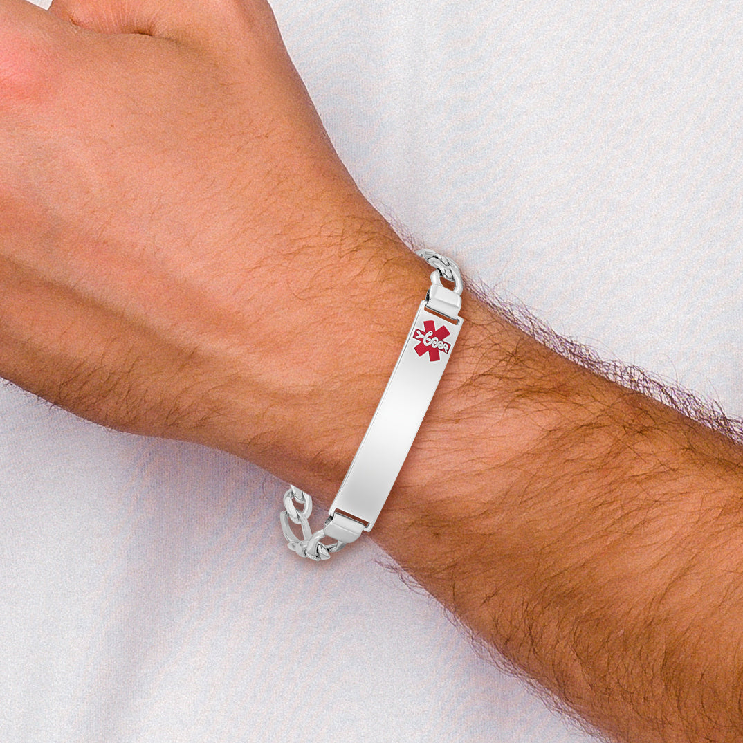 Women's Sterling Silver Rhodium-Plated Figaro Medical ID Bracelet 7mm