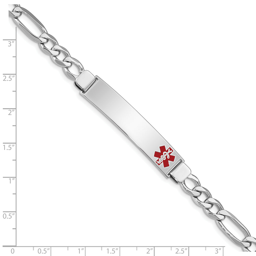 Women's Sterling Silver Rhodium-Plated Figaro Medical ID Bracelet 7mm