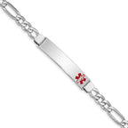 Women's Sterling Silver Rhodium-Plated Figaro Medical ID Bracelet 7mm