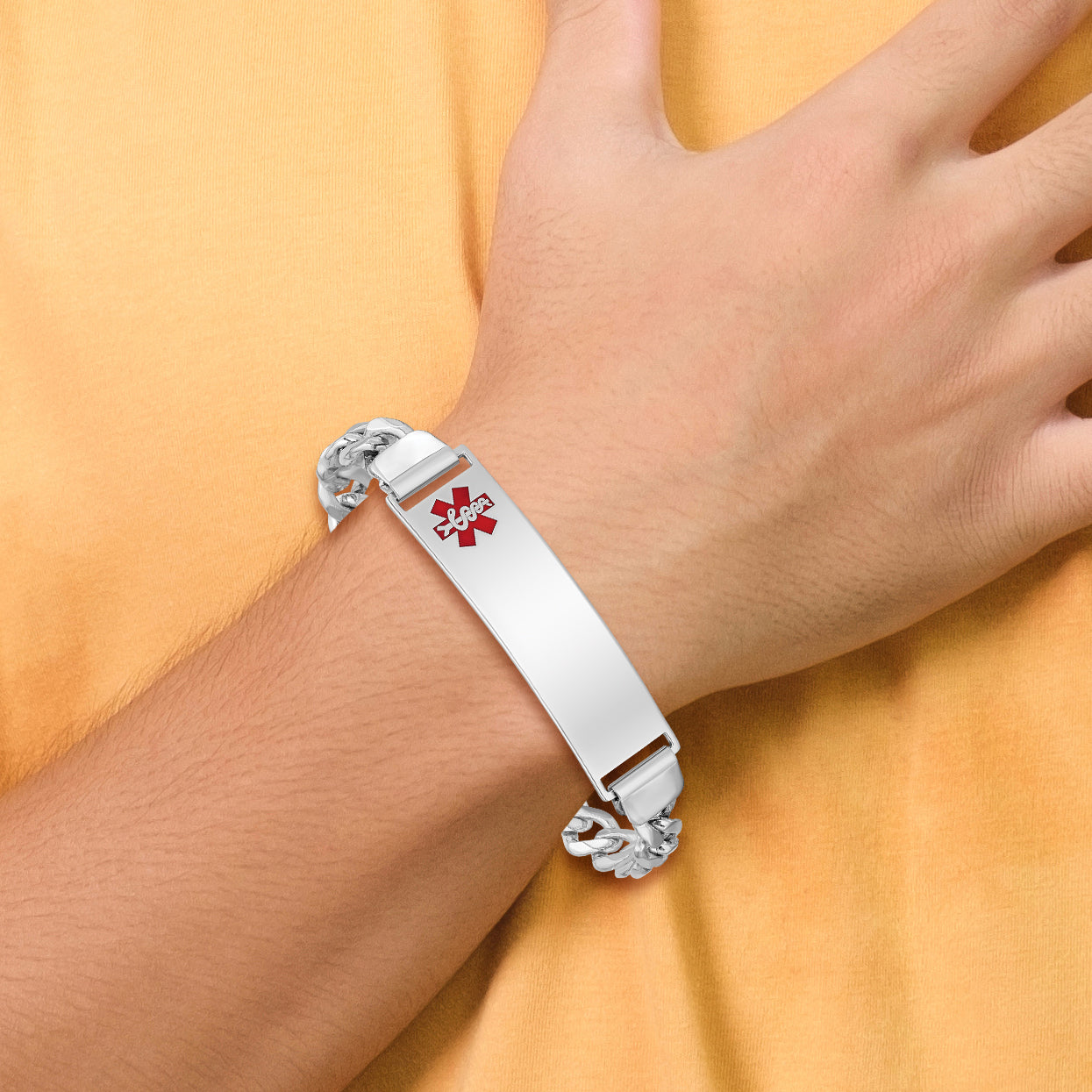 Women's Sterling Silver Rhodium-Plated Curb Medical ID Bracelet 8mm