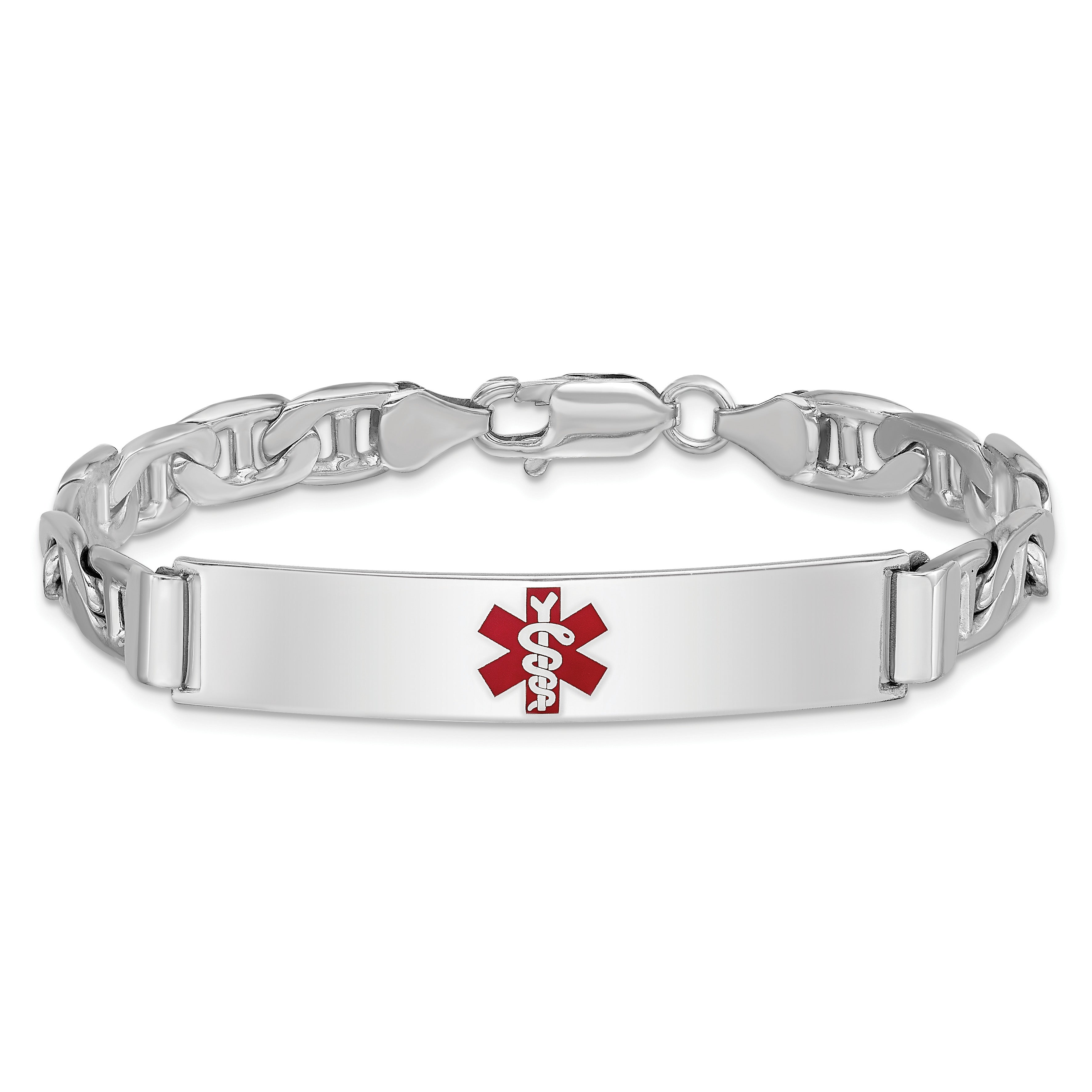 Women's Sterling Silver Rhodium-Plated Anchor Medical ID Bracelet 6mm