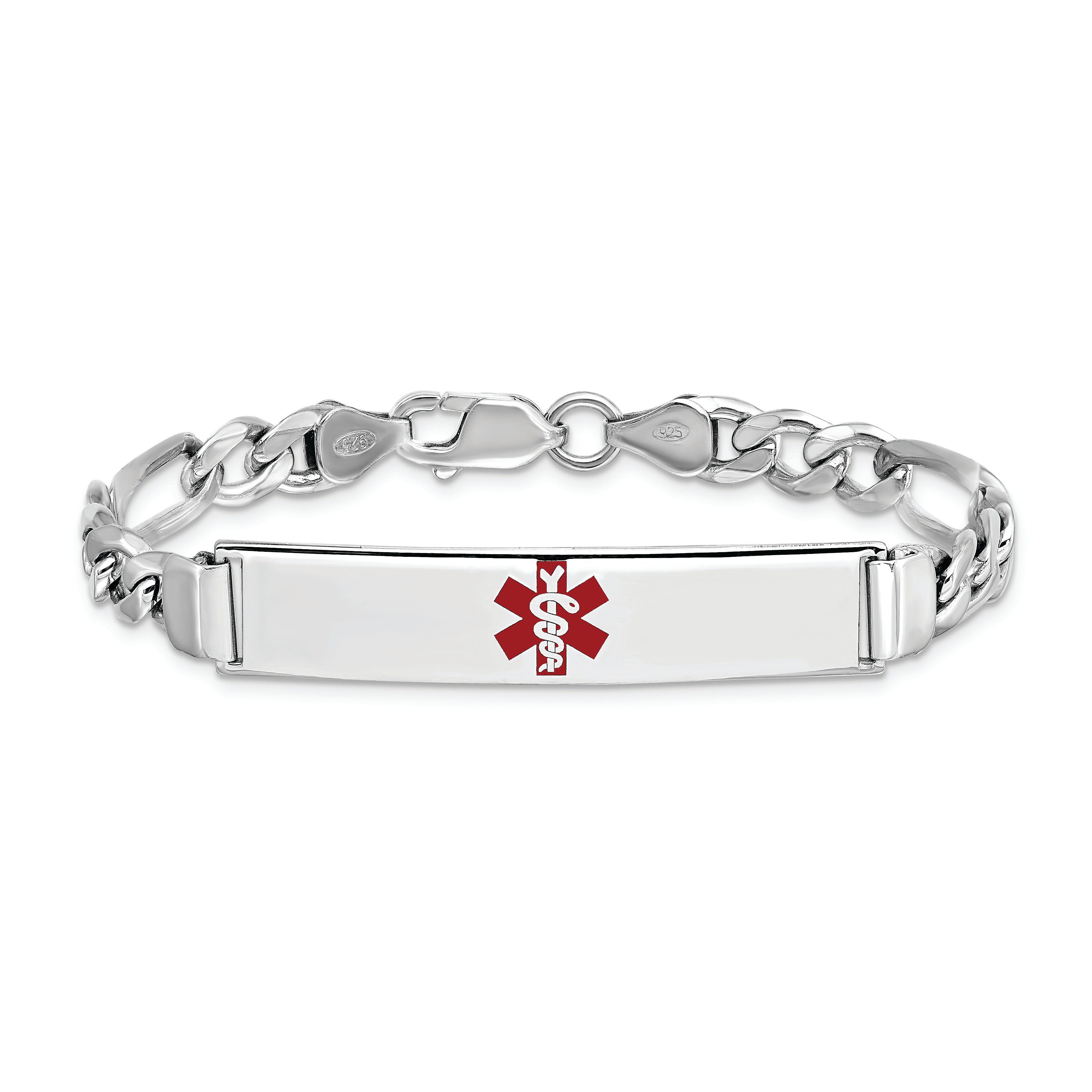 Sterling Silver Rhodium-plated Medical ID Figaro Link Bracelet